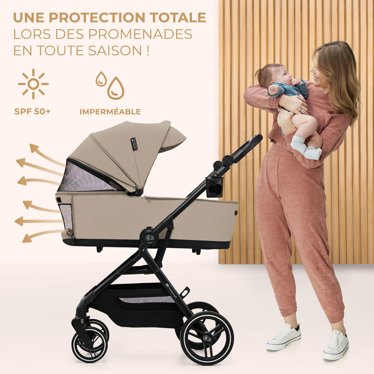 KINDERKRAFT Poussette 2 en 1 avec nacelle YOXI, roues anti-crevaison et accessoires