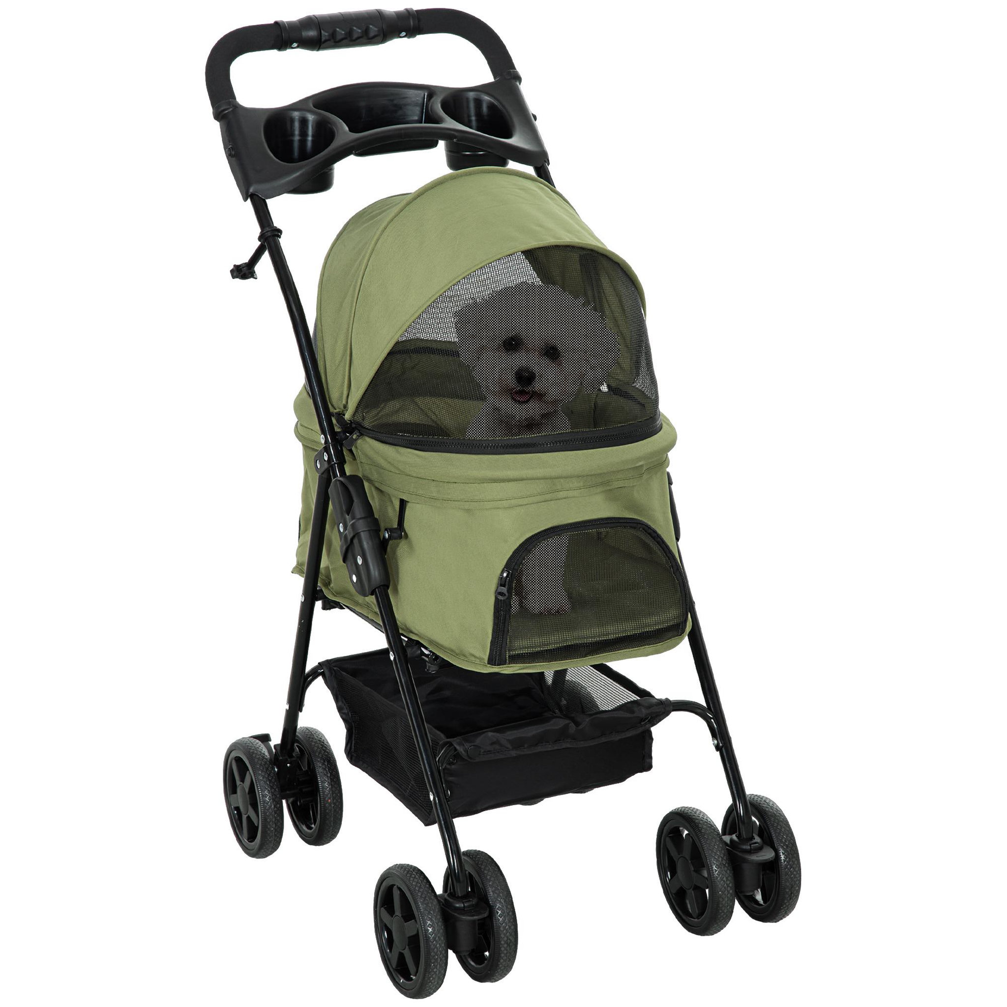 PAWHUT Poussette buggy pliable chien chat panier rangement porte-gobelets tissu 300d oxford imperméable 4 roues vert