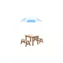 Axi House AXI Dennis Table sable et eau Picnic avec cuisine evier et banc Marron Parasol Bleu Blanc