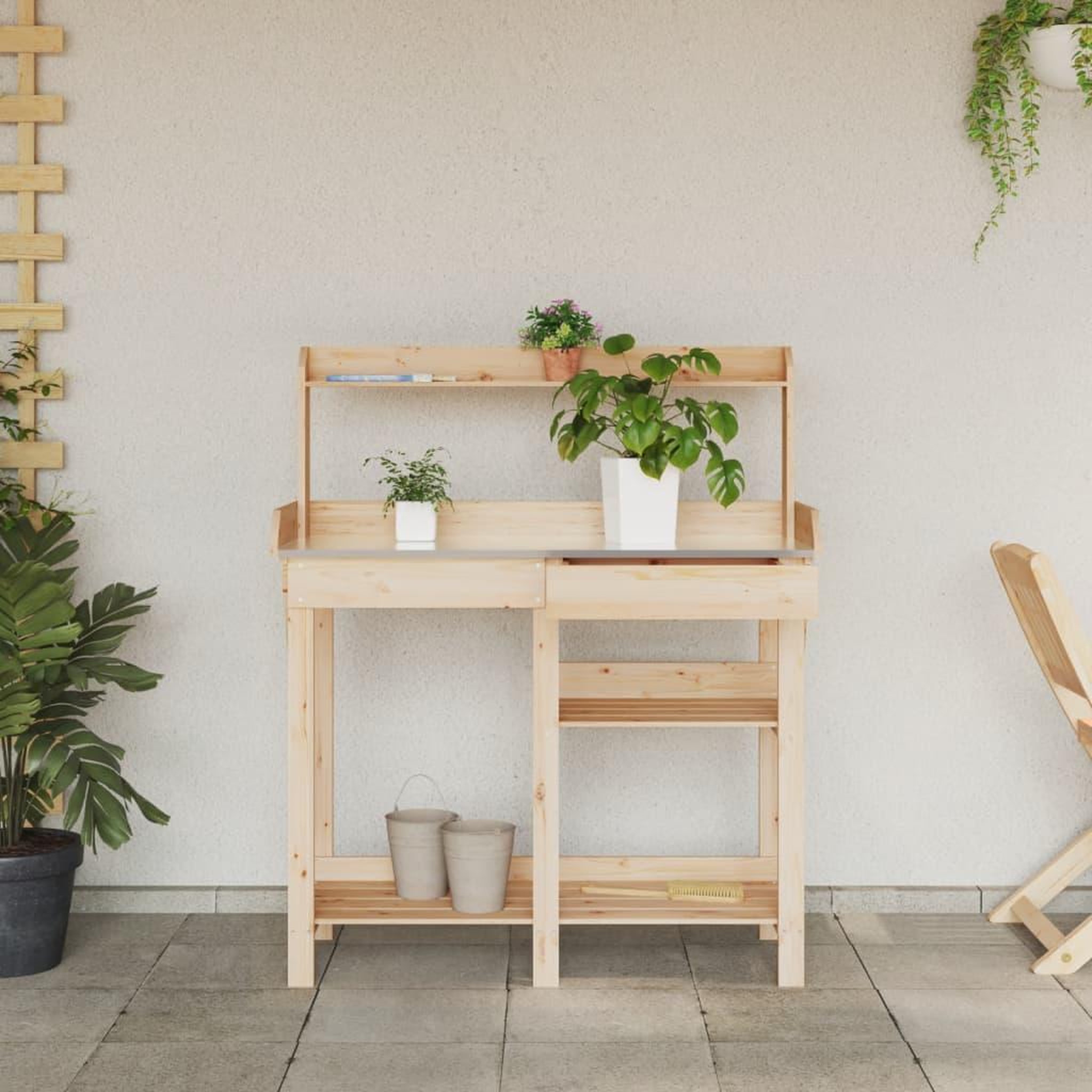 Voir la diapositive 4 : VIDAXL Banc de rempotage avec etageres bois massif de sapin