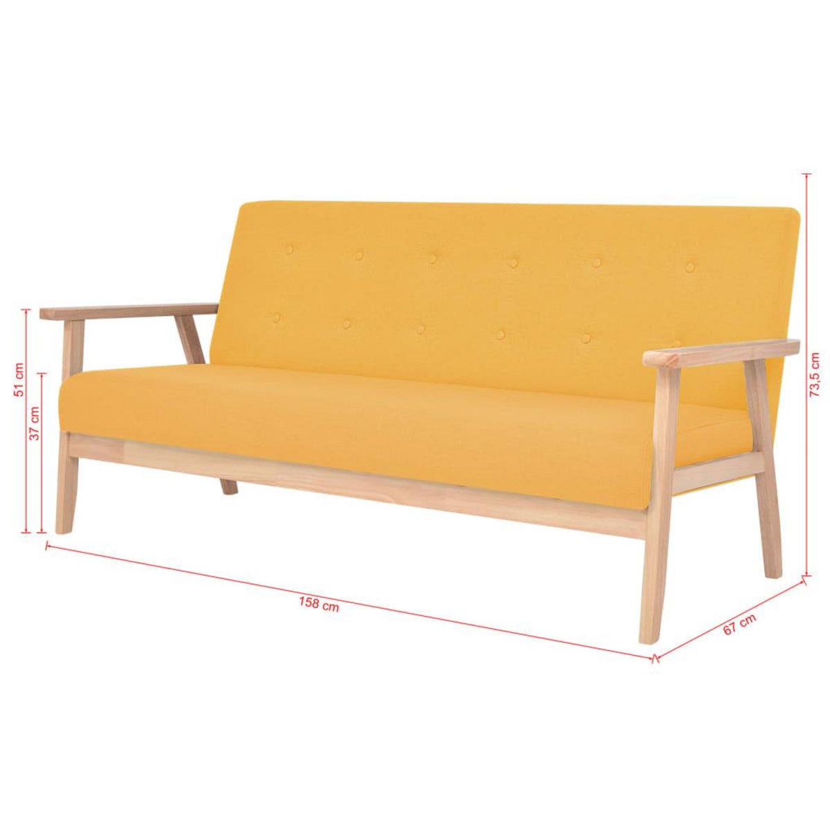 VIDAXL Canape a 3 places Tissu Jaune