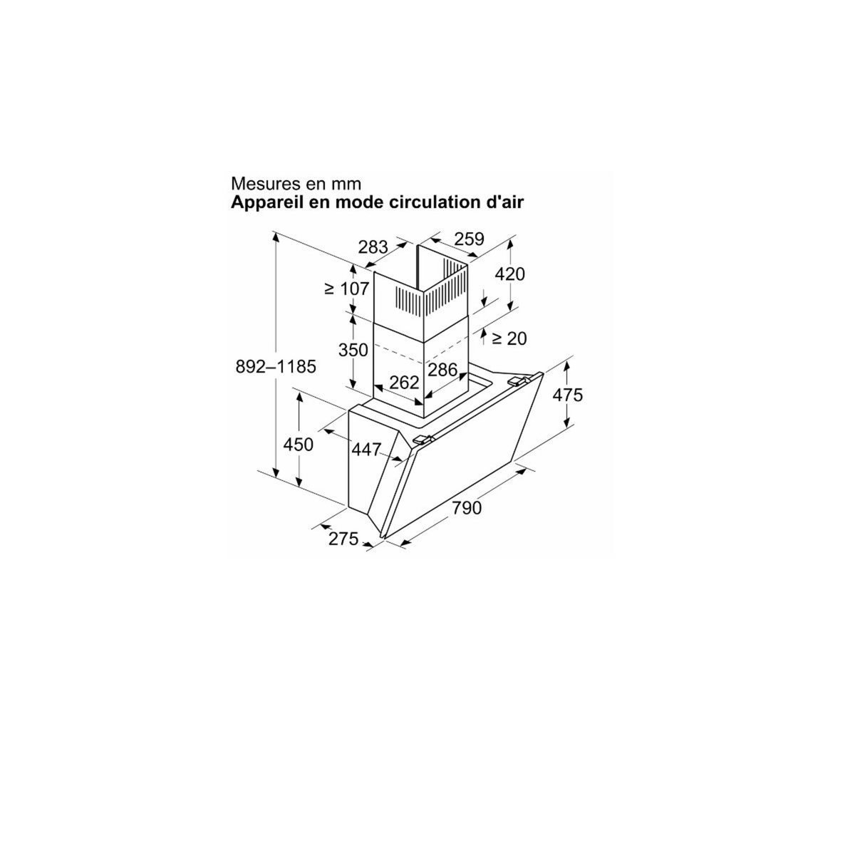 Siemens Hotte décorative inclinée 80cm 51db 432m3/h blanc - LC81KAN20