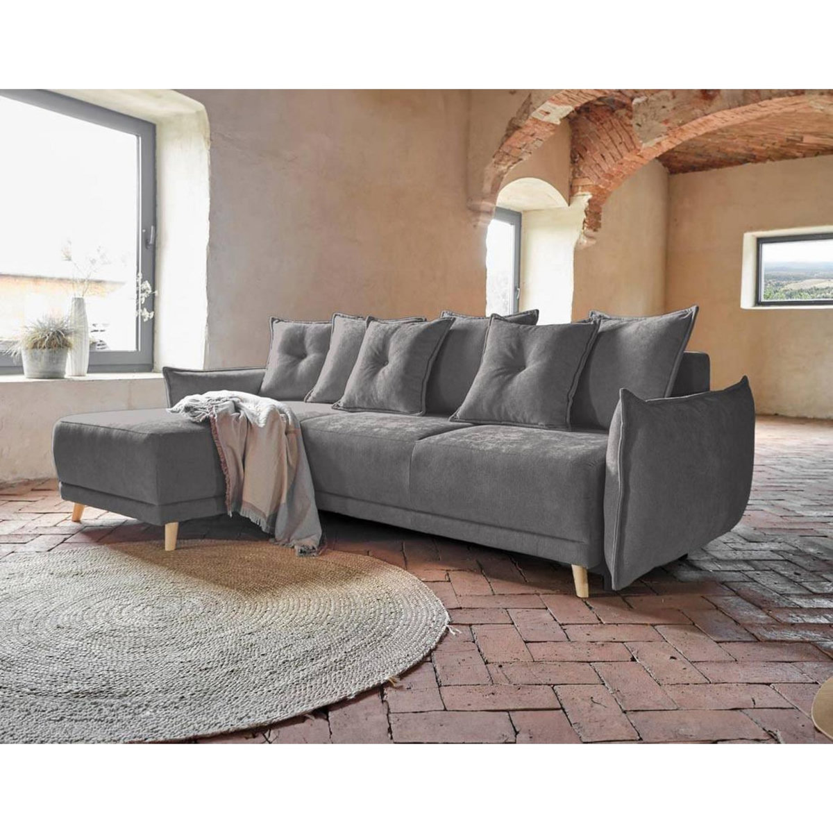 BEST MOBILIER Lena - canapé d'angle réversible convertible - 4 places - style scandinave