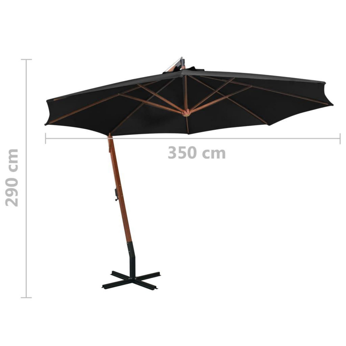 VIDAXL Parasol de jardin suspendu avec mat noir bois de sapin massif