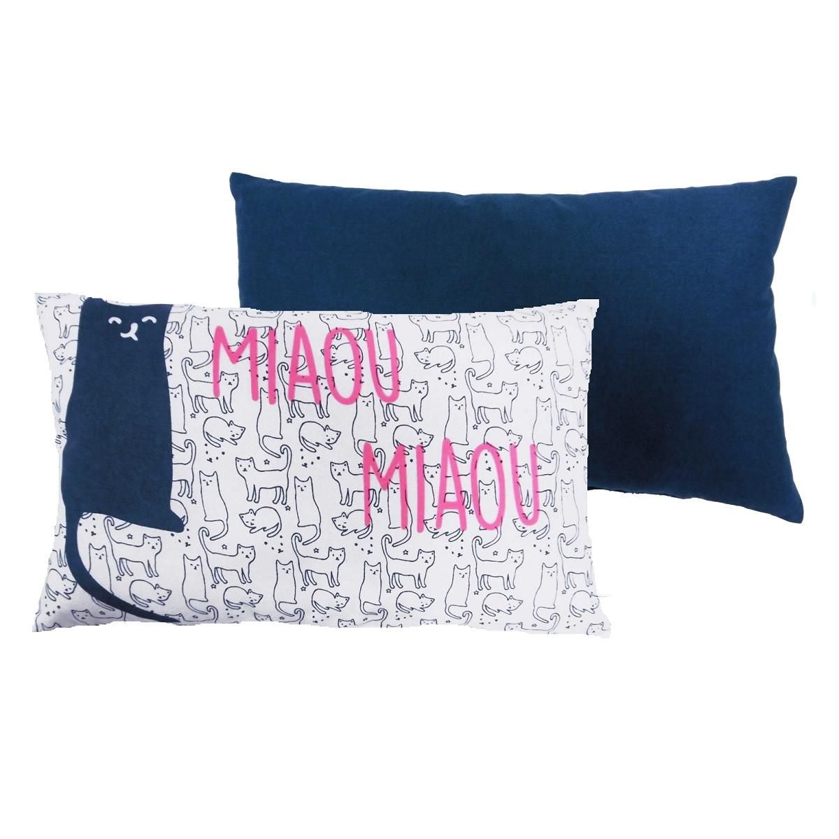 FUTURE HOME Coussin enfant imprimé chat en coton 30x50cm MIAOU