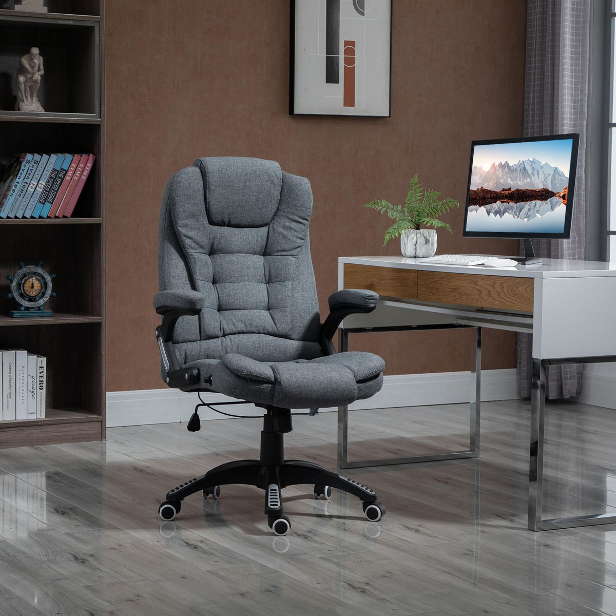 VINSETTO Vinsetto Fauteuil de bureau direction ergonomique hauteur réglable dossier inclinable toile de lin gris chiné