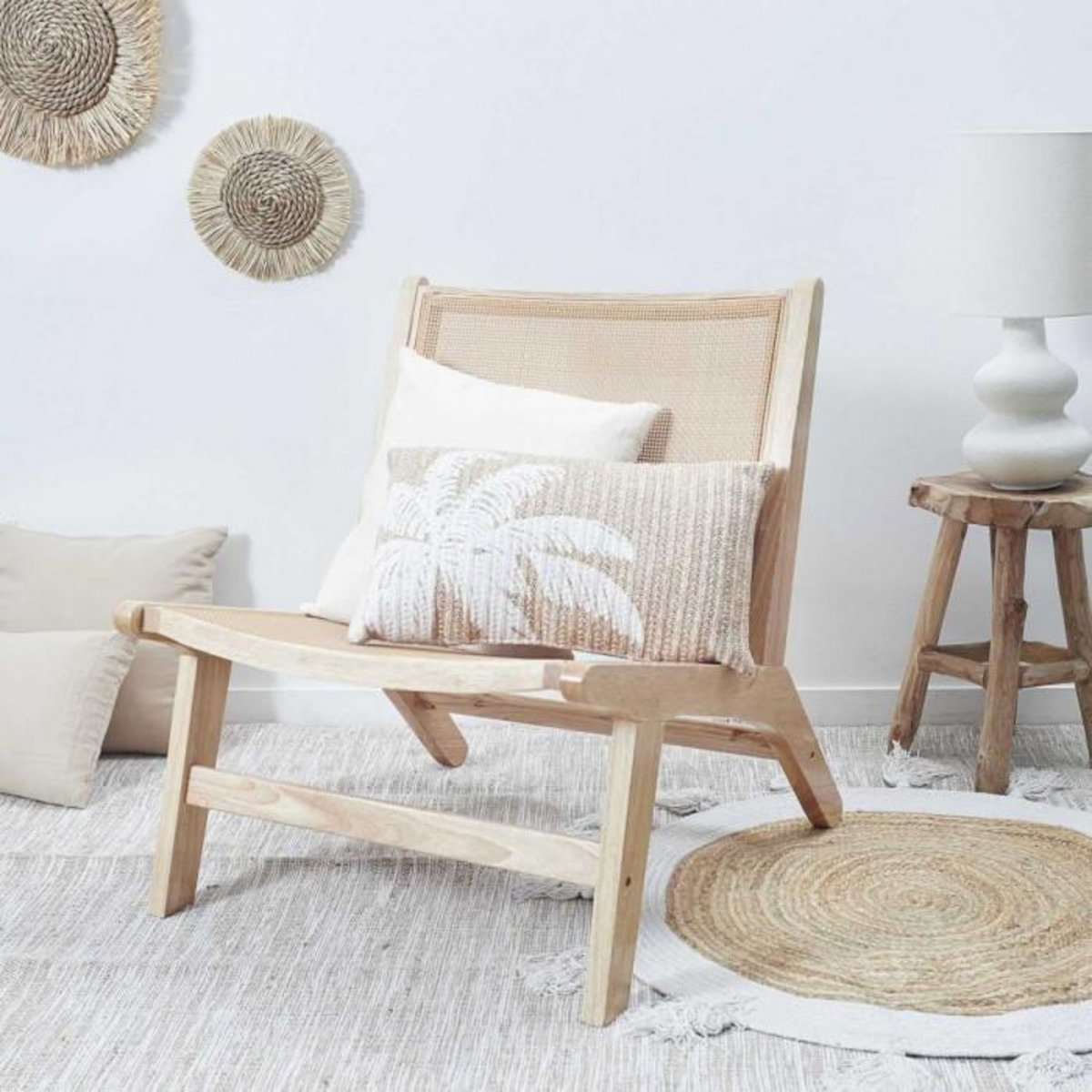 Paris Prix Coussin Déco  Palmier  30x50cm Naturel & Blanc