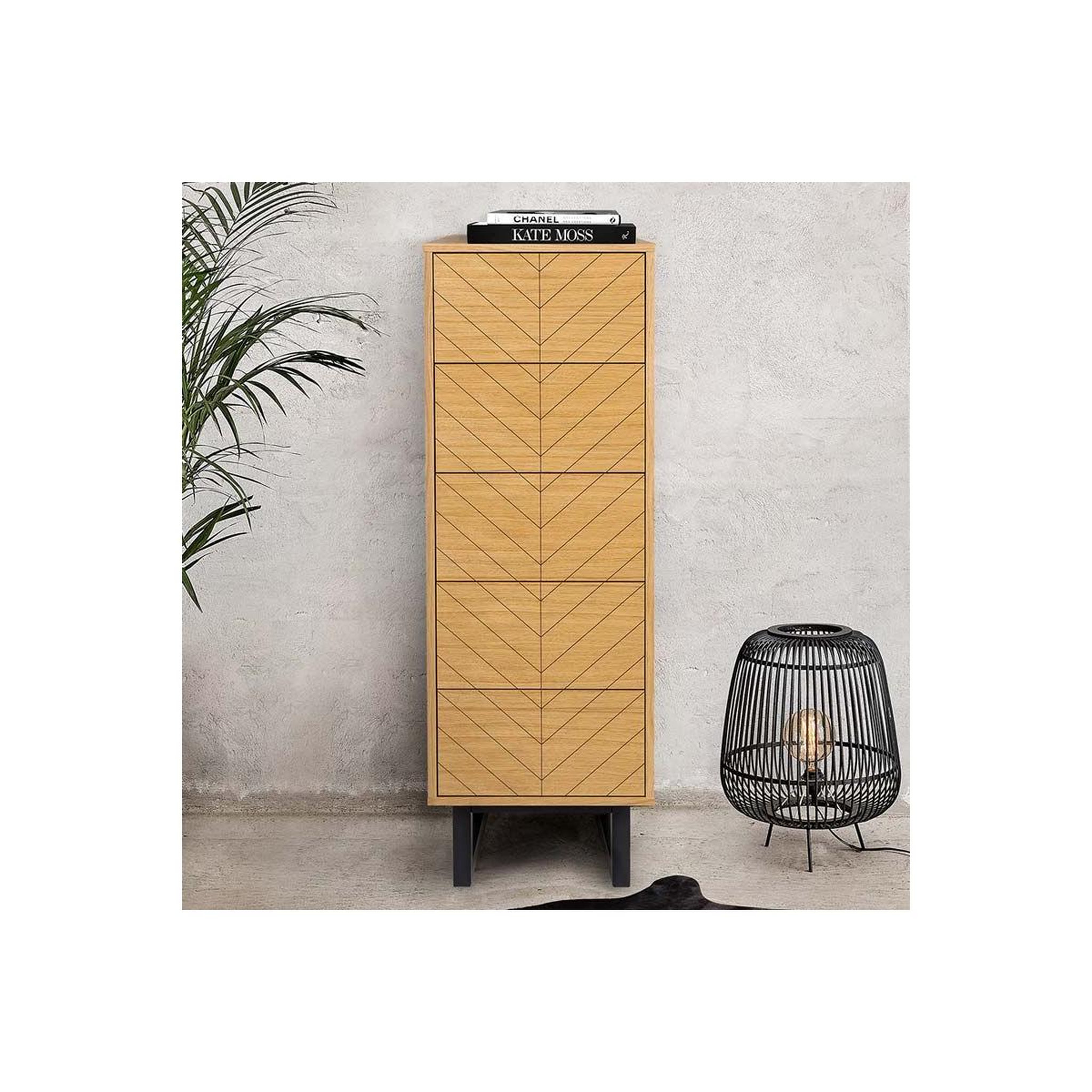 Voir la diapositive 5 : Paris Prix Chiffonnier 5 tiroirs chevrons  camden  123cm naturel