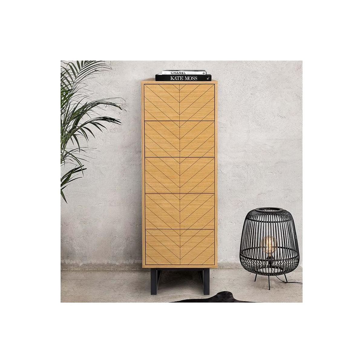 Paris Prix Chiffonnier 5 Tiroirs Chevrons  Camden  123cm Naturel