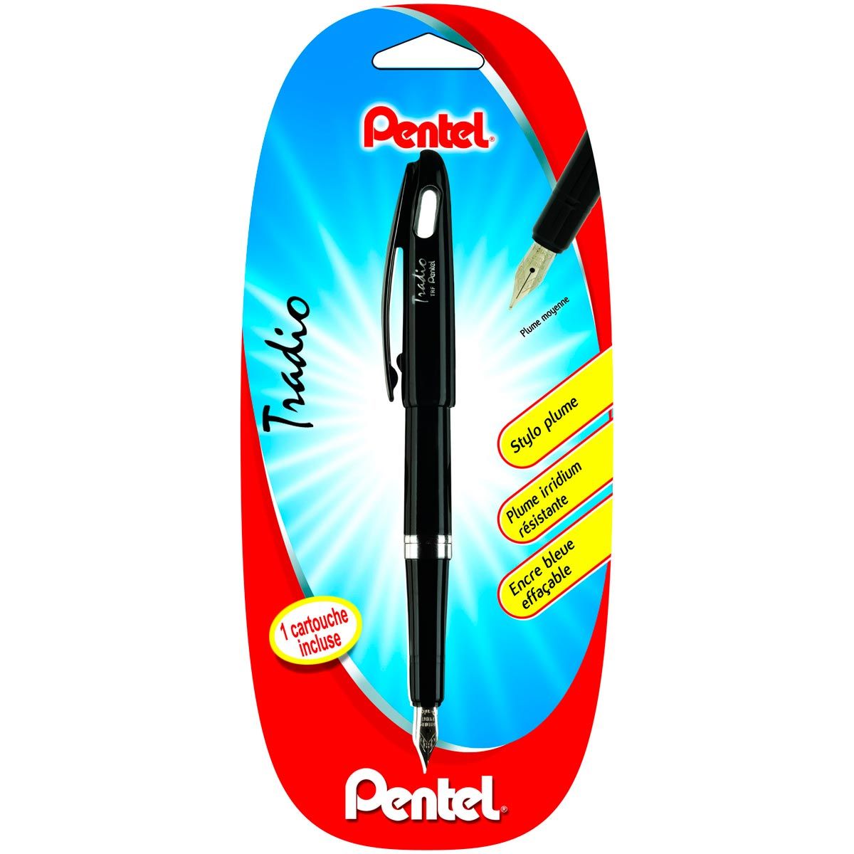 PENTEL  Stylo plume pointe médium Tradio noir
