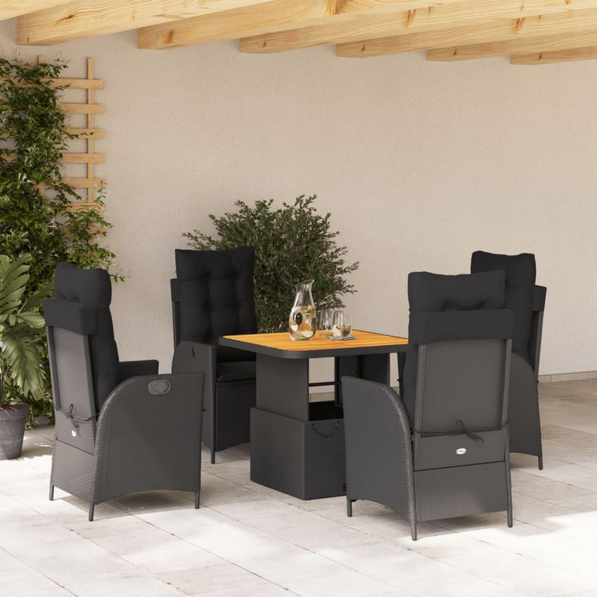 VIDAXL Ensemble a manger de jardin coussins 5pcs Noir Resine tressee