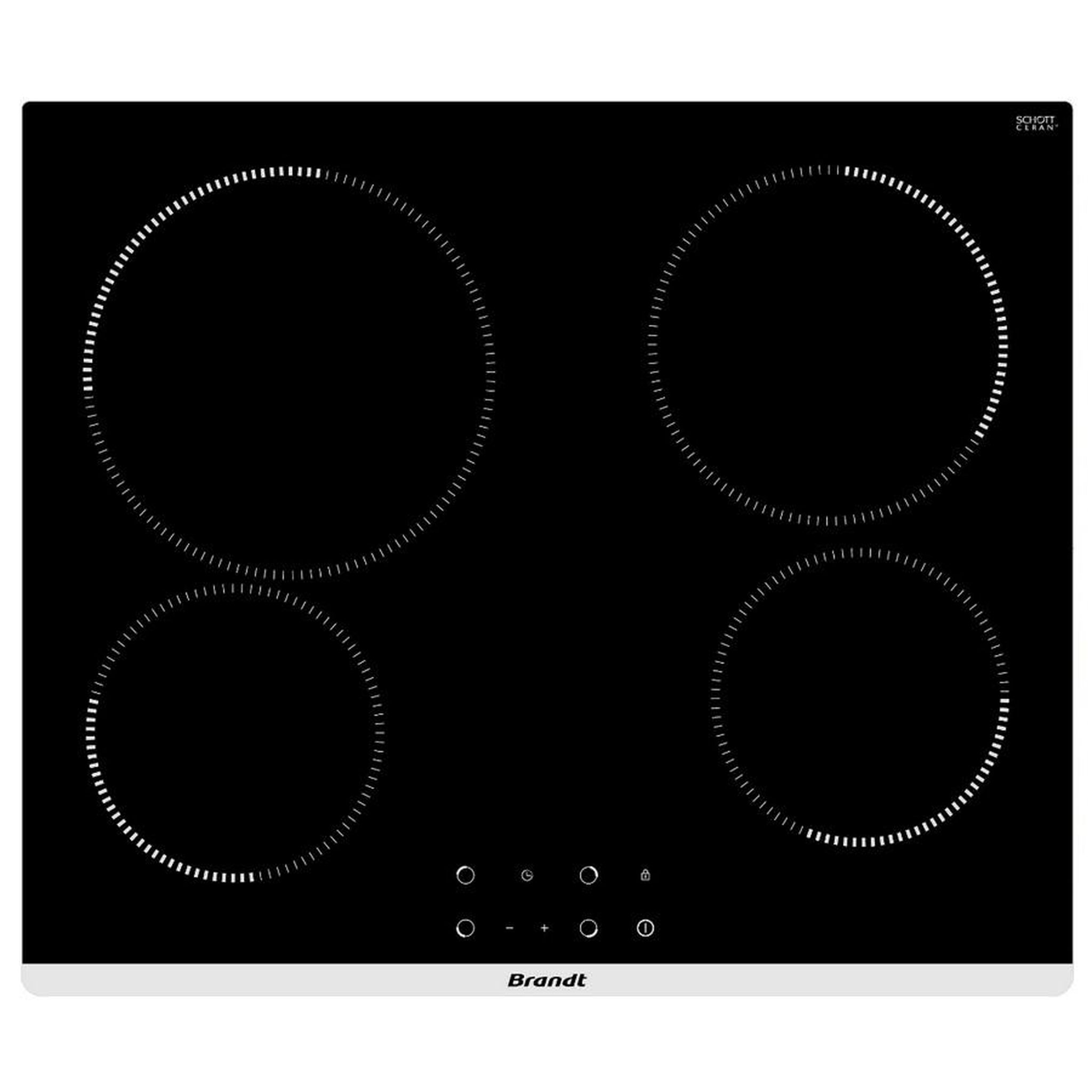 Voir la diapositive 1 : BRANDT Table de cuisson vitrocéramique 60cm 4 feux 6300w noir - bpv1641b