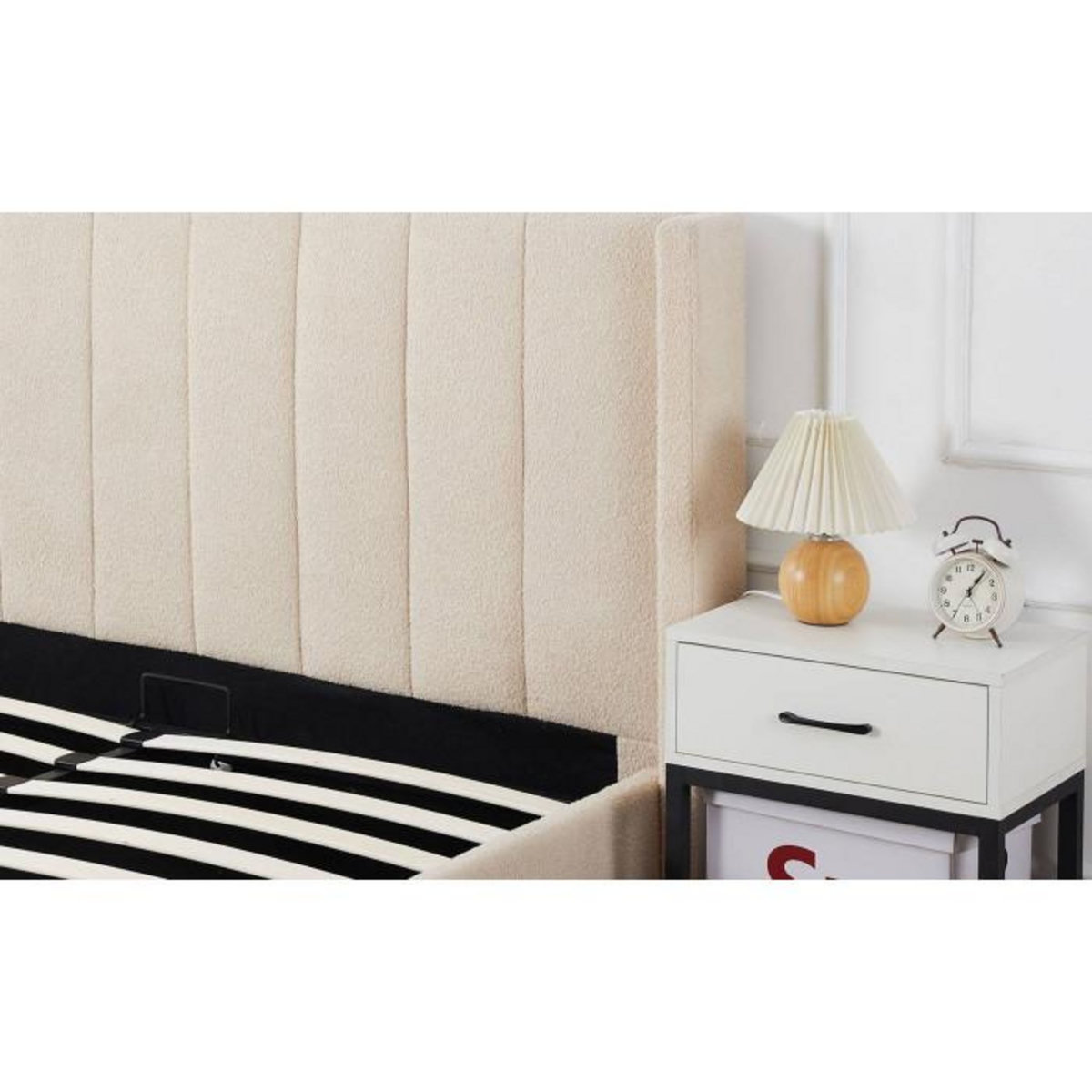 Paris Prix Lit Double Coffre Tissu Bouclette  Somia  140x190cm Crème