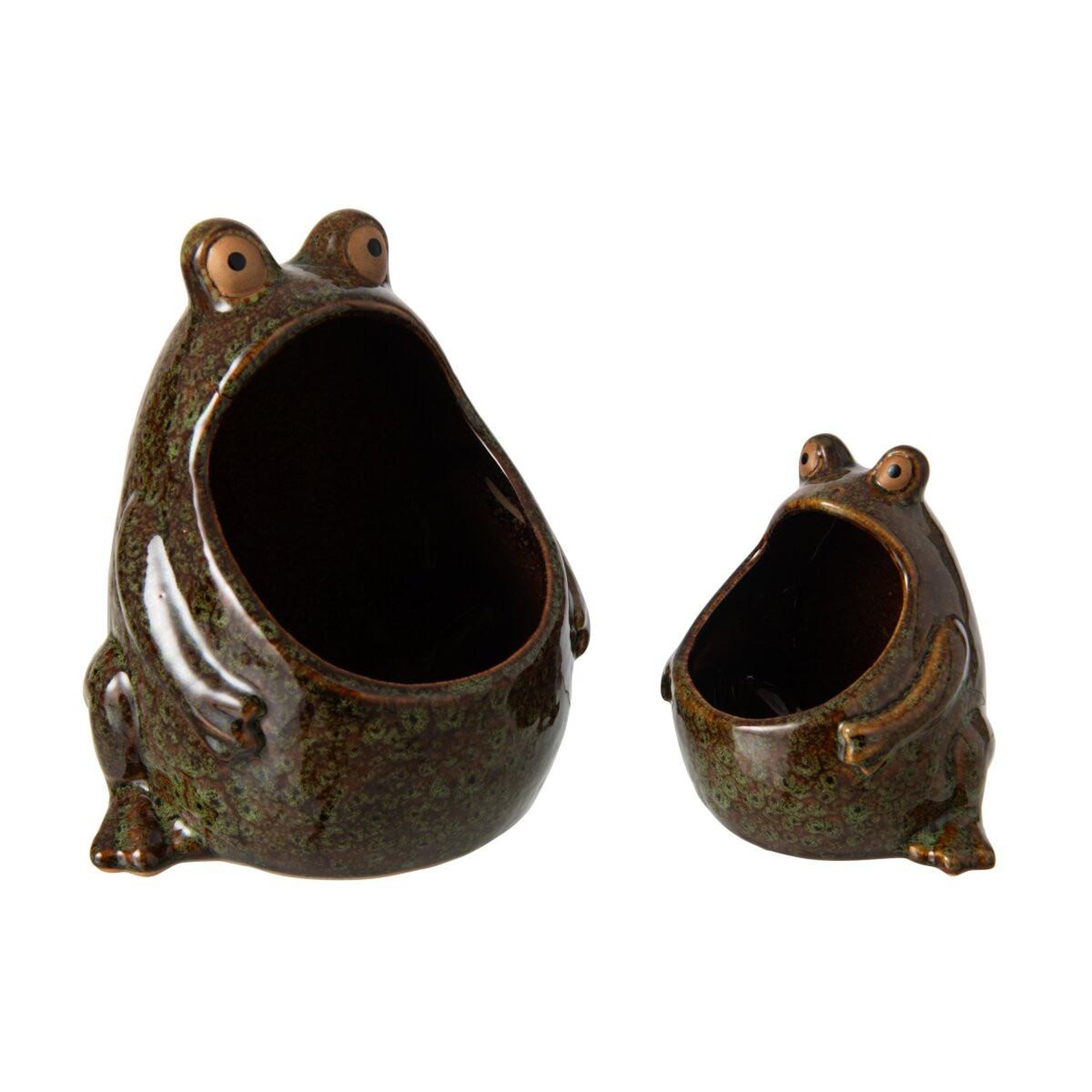 Voir la diapositive 4 : J-LINE Cache-Pot Grenouille en Grès  Enzo  20cm Marron