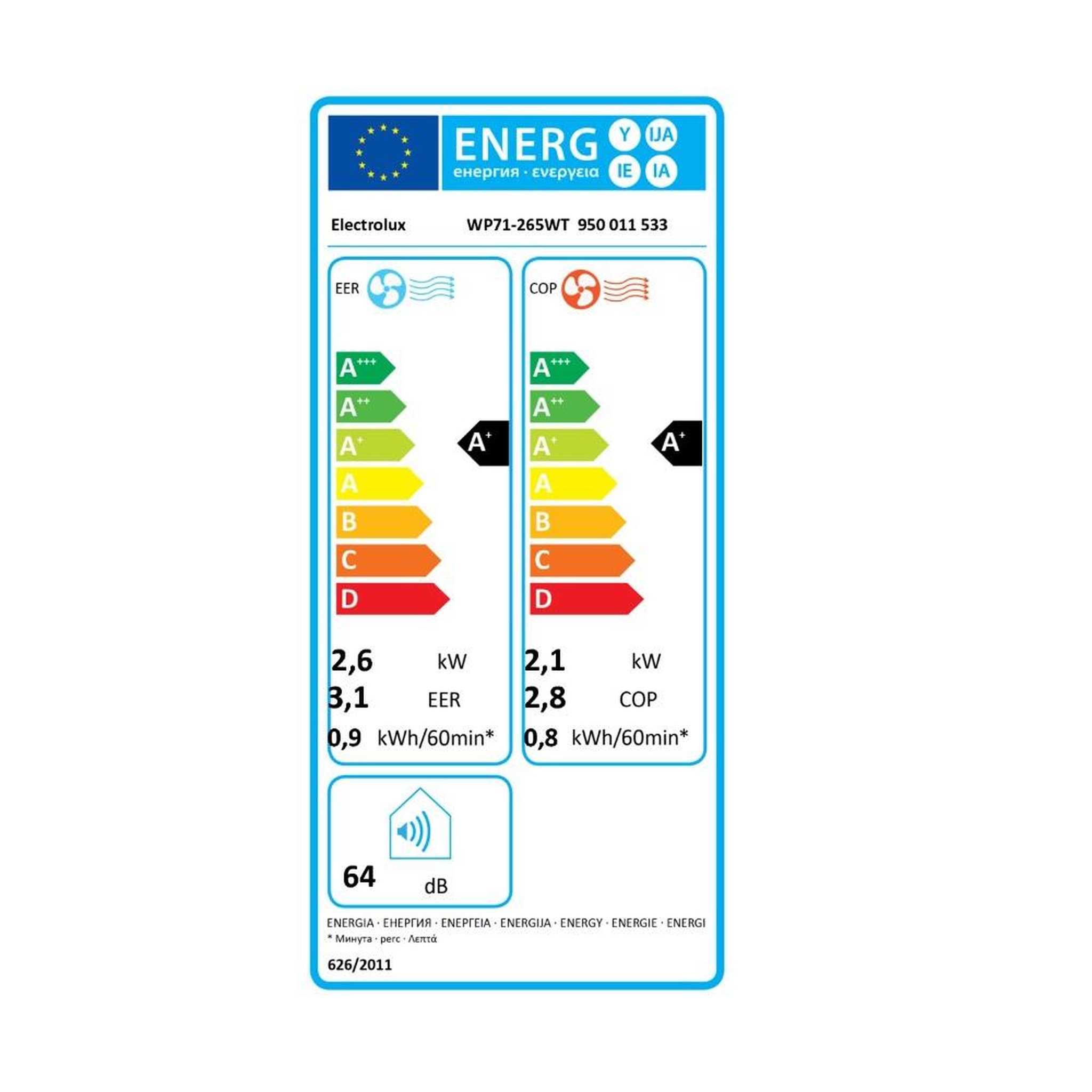 Voir la diapositive 2 : ELECTROLUX Climatiseur mobile 2600w 29m² - wp71-265wt
