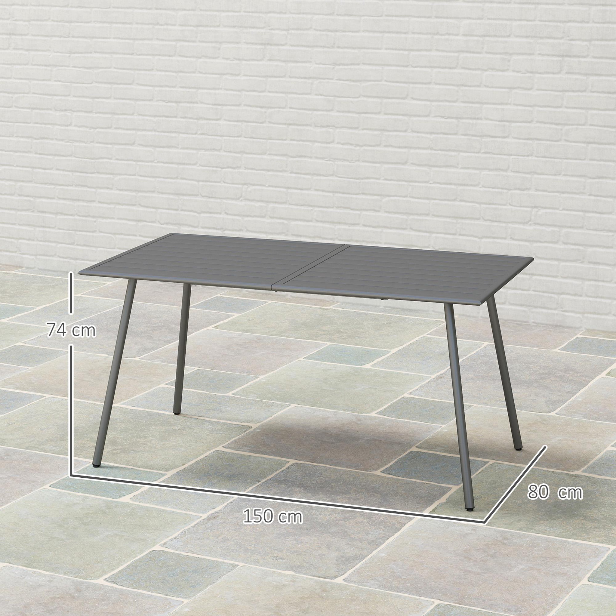 Voir la diapositive 3 : OUTSUNNY Table à manger de jardin 6 personnes dim. 150 x 80 x 74 cm plateau à lattes acier époxy gris