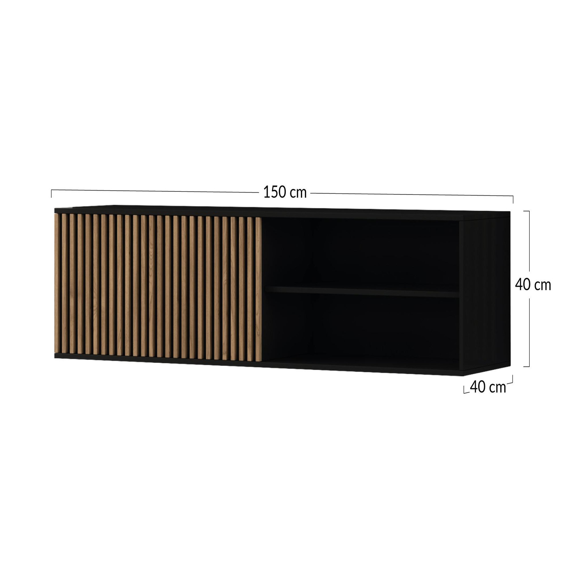 Voir la diapositive 6 : BEST MOBILIER Savanna - meuble tv suspendu - effet bois et noir - 2 niches et 1 porte - 150 cm