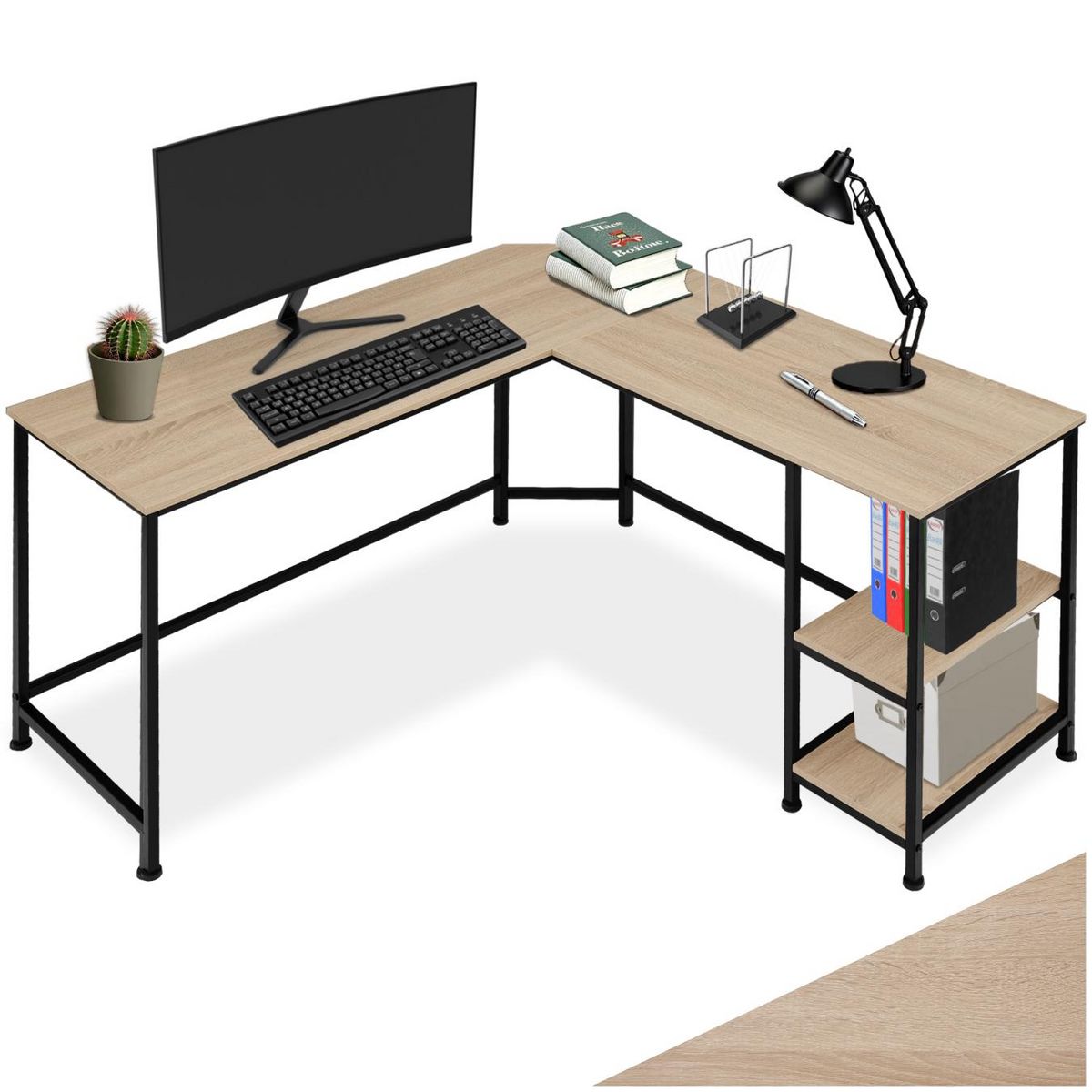 tectake Bureau Style industriel Étagère latérale avec 2 compartiments de stockage