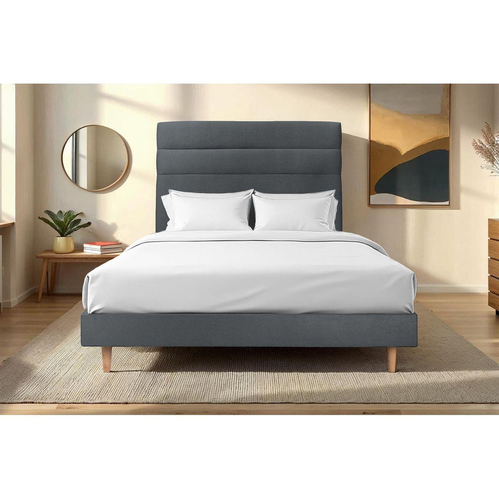 Voir la diapositive 2 : Sommeil de Plomb Lit avec tête de lit lignes velours et sommier kit - Hauteur totale : 29cm