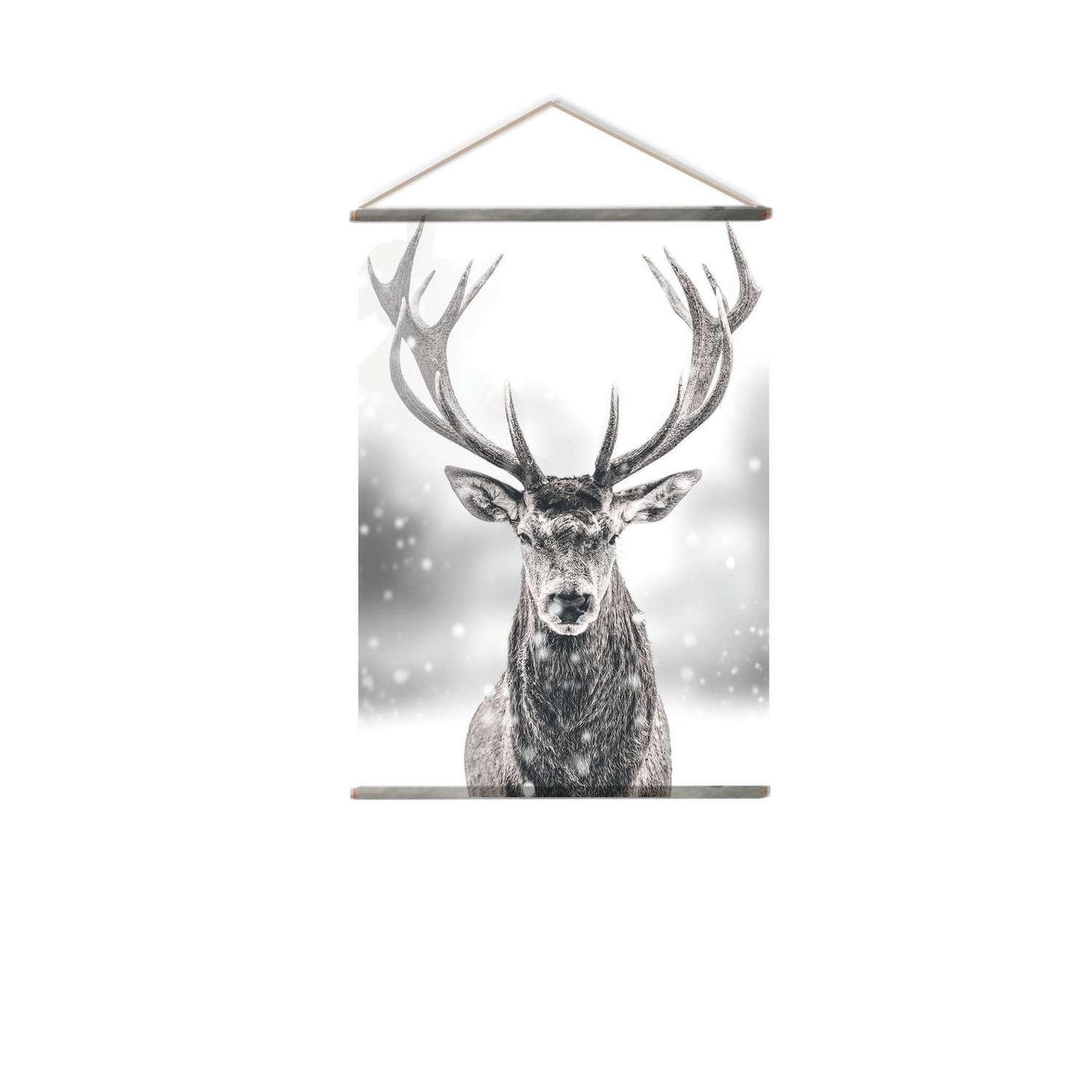 TOILINUX Toile murale imprimée cerf - 90 x 130 cm - noir et blanc