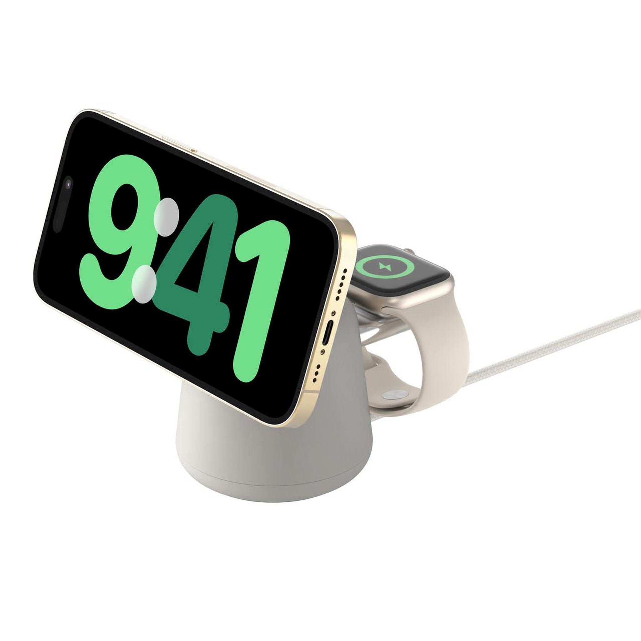 Voir la diapositive 3 : Belkin Station de recharge sans fil 2 en 1 Belkin avec MagSafe 15 W Sable