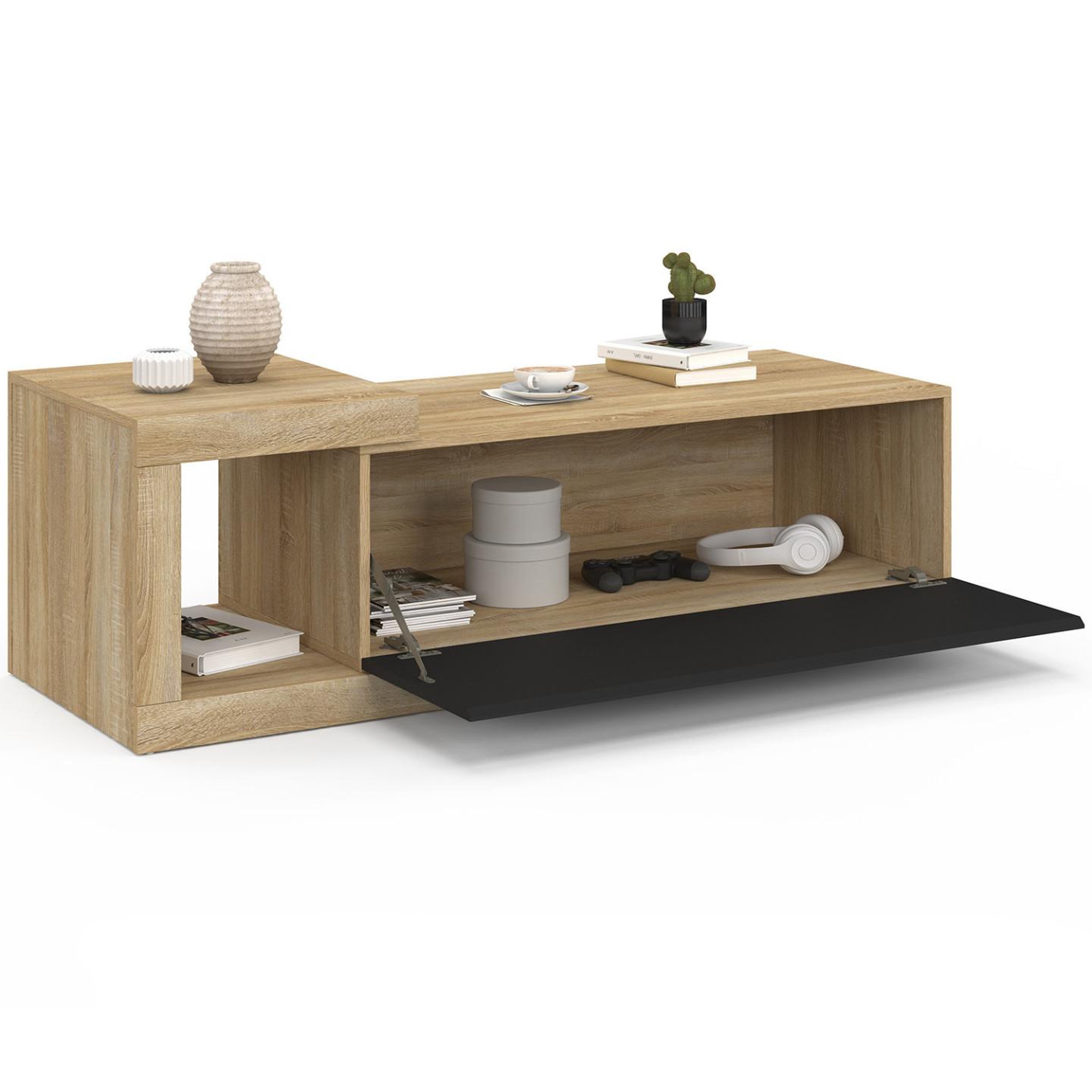 Voir la diapositive 4 : ID MARKET Table basse extensible rectangulaire raphael 100-130 cm 1 porte bois et noir