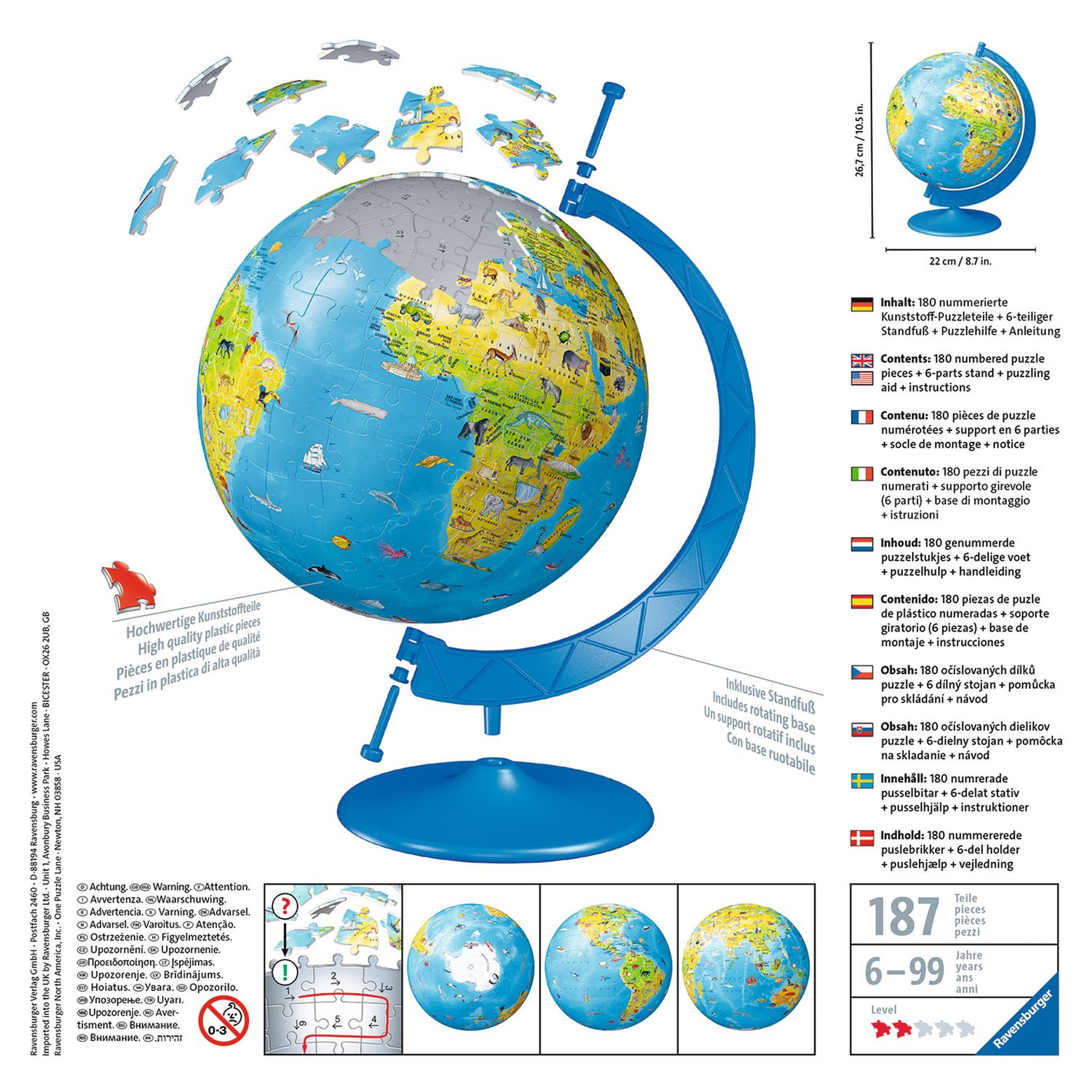 Voir la diapositive 3 : RAVENSBURGER Puzzle 180 pièces 3D Globe