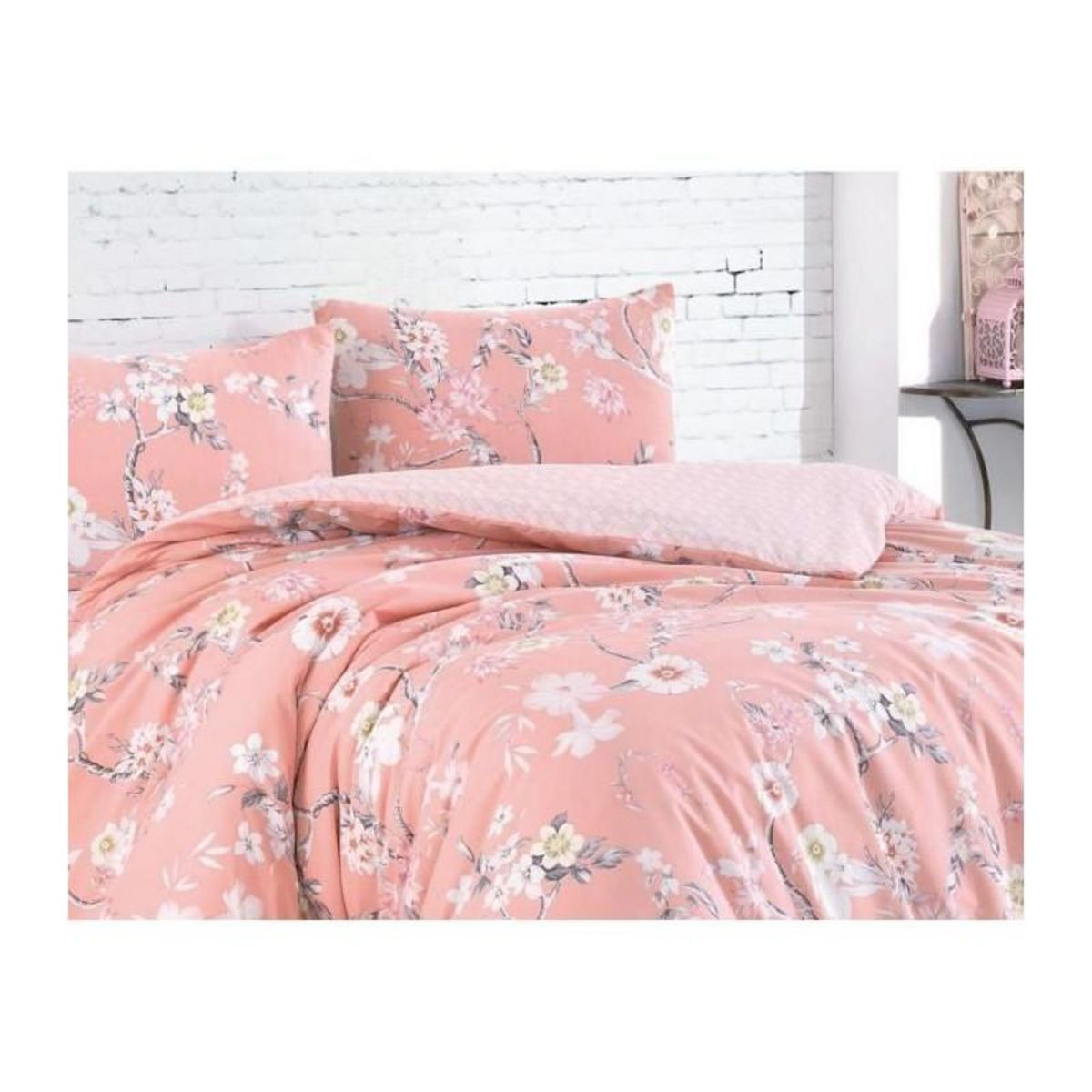 GENERIQUE Parure de lit - 1 housse de couette 220 x 240 cm + 2 taies d'oreiller 60 x 60 cm - 100% coton renforcé - Poudre