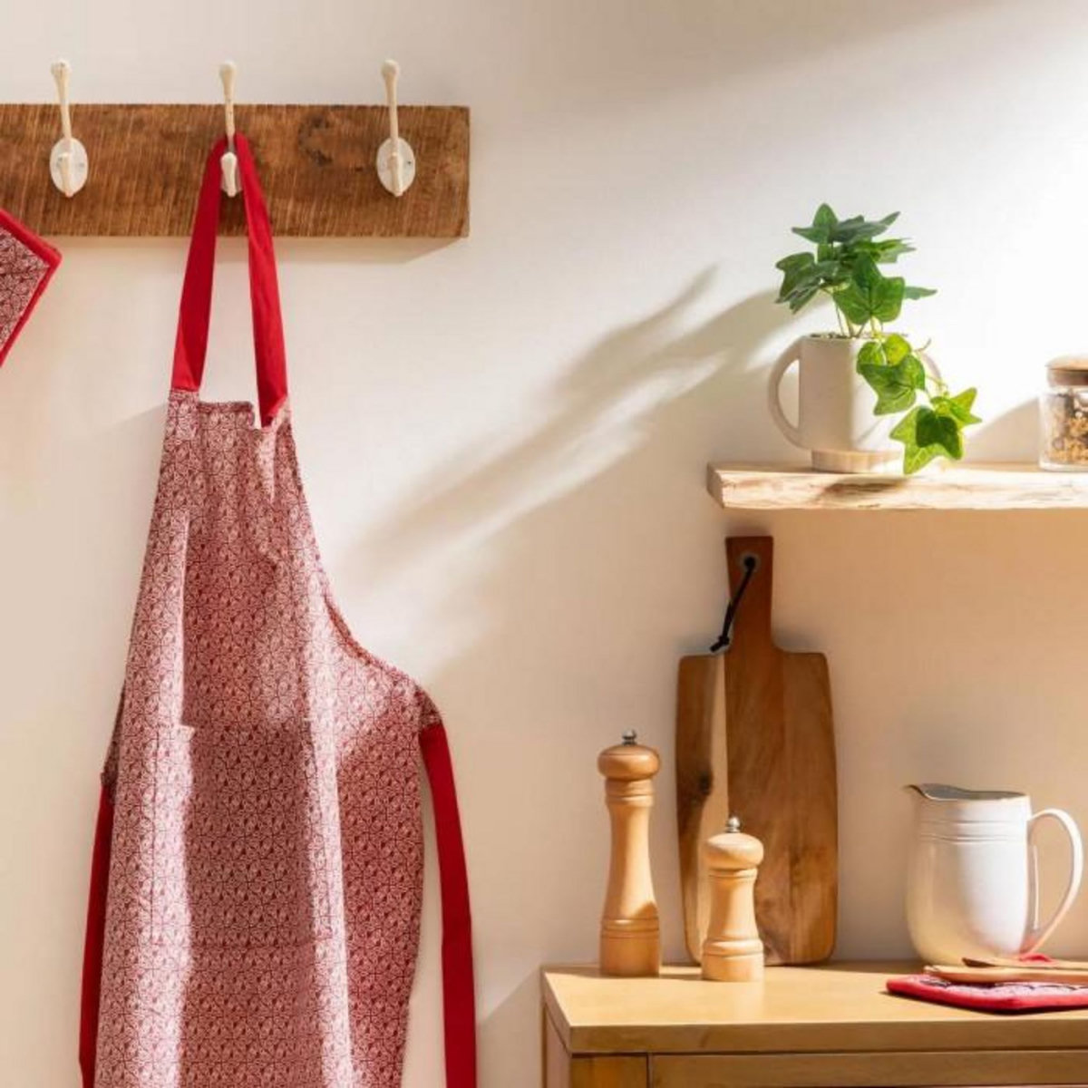 ATMOSPHERA Tablier de Cuisine Imprimé  Olia  80cm Rouge