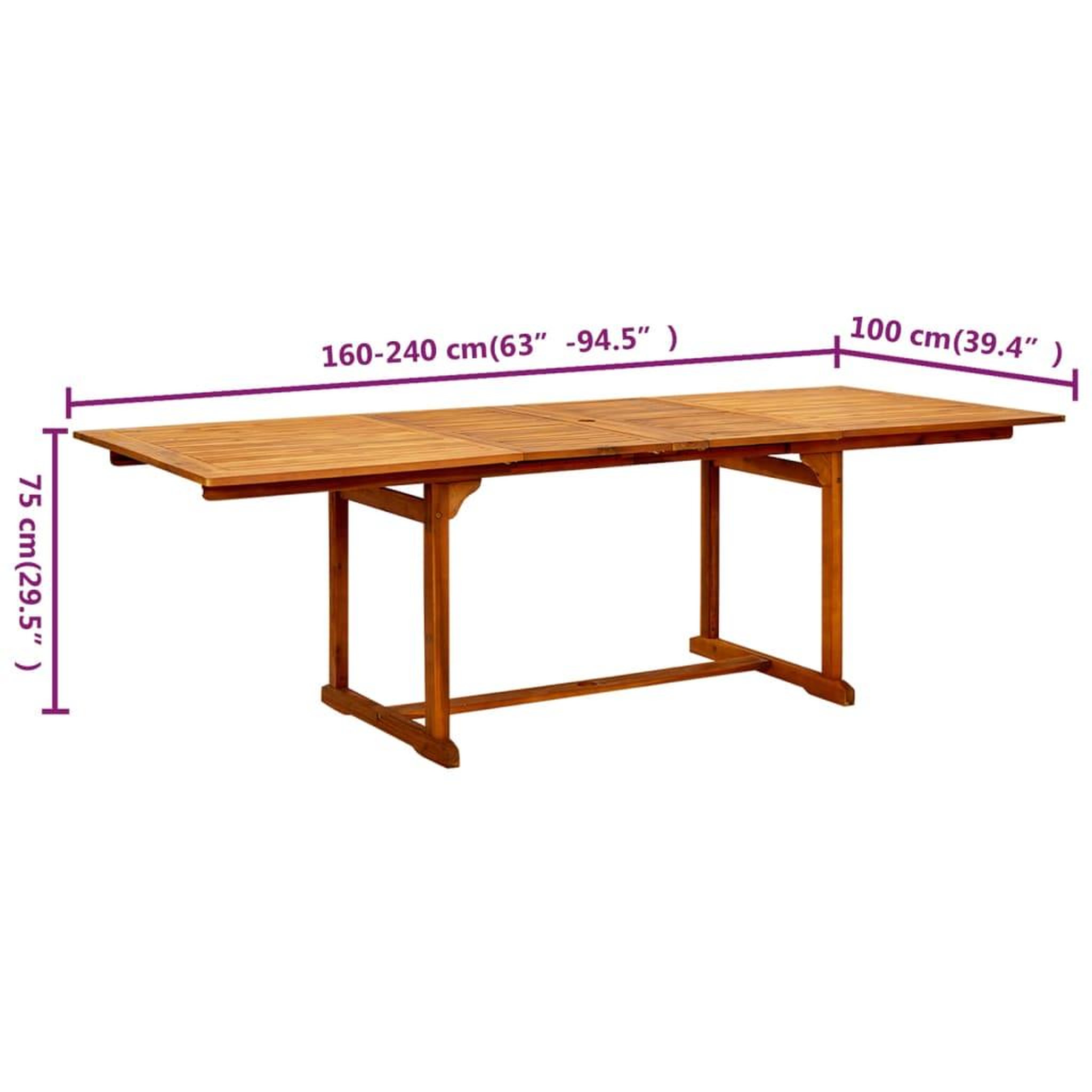 Voir la diapositive 6 : VIDAXL Table a dîner de jardin (160-240)x100x75cm Bois d'acacia massif