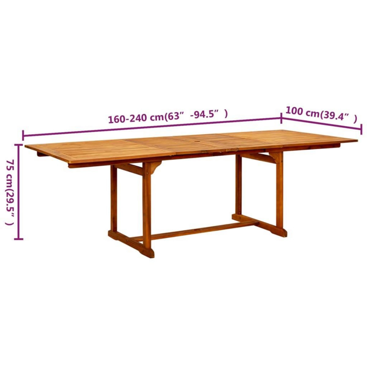 VIDAXL Table a dîner de jardin (160-240)x100x75cm Bois d'acacia massif