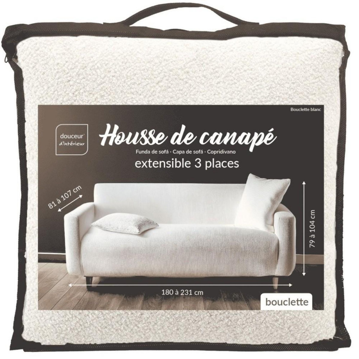 L3C Housse de canapé extensible en bouclette polyester coloris blanc