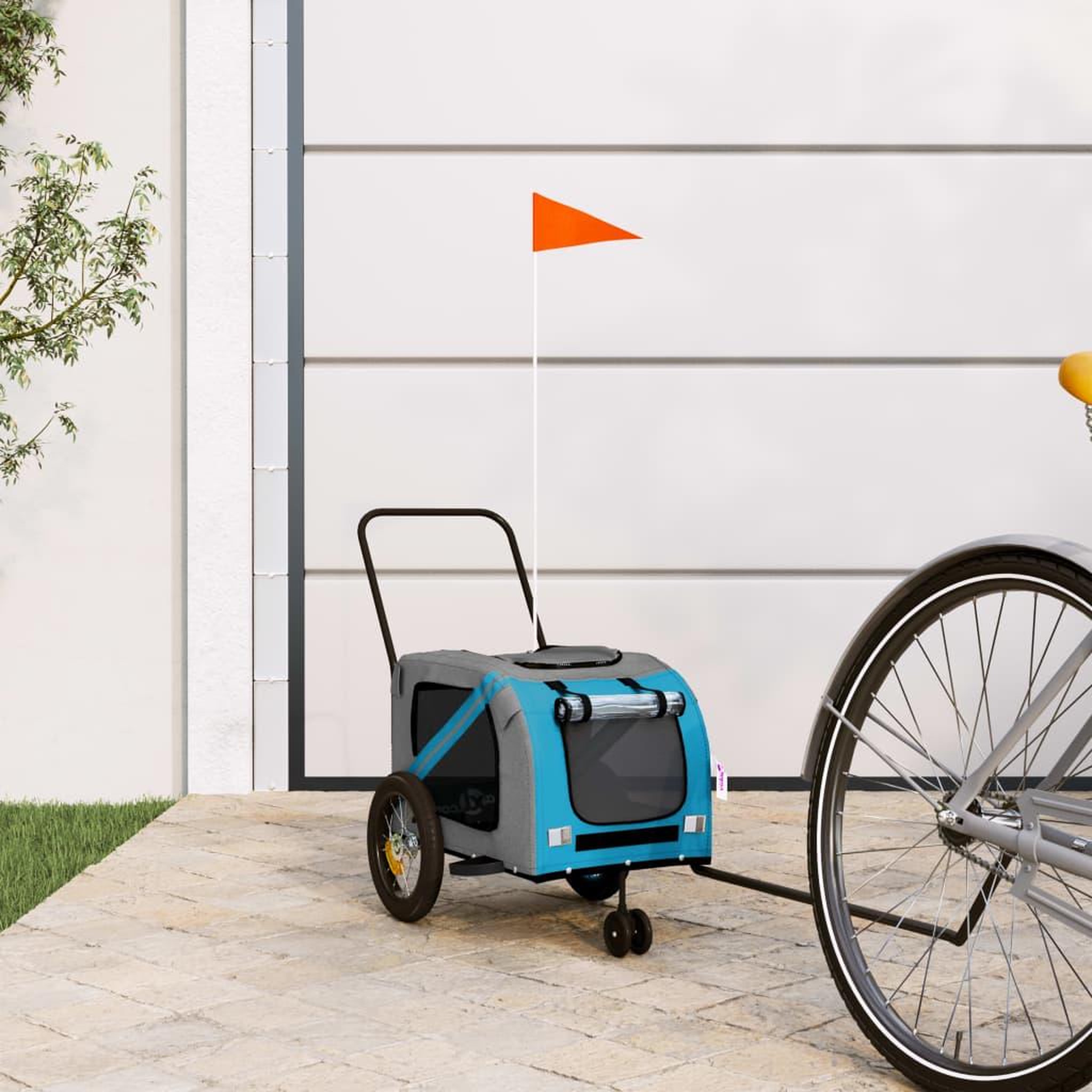 VIDAXL Remorque de velo pour animaux de compagnie bleu et noir