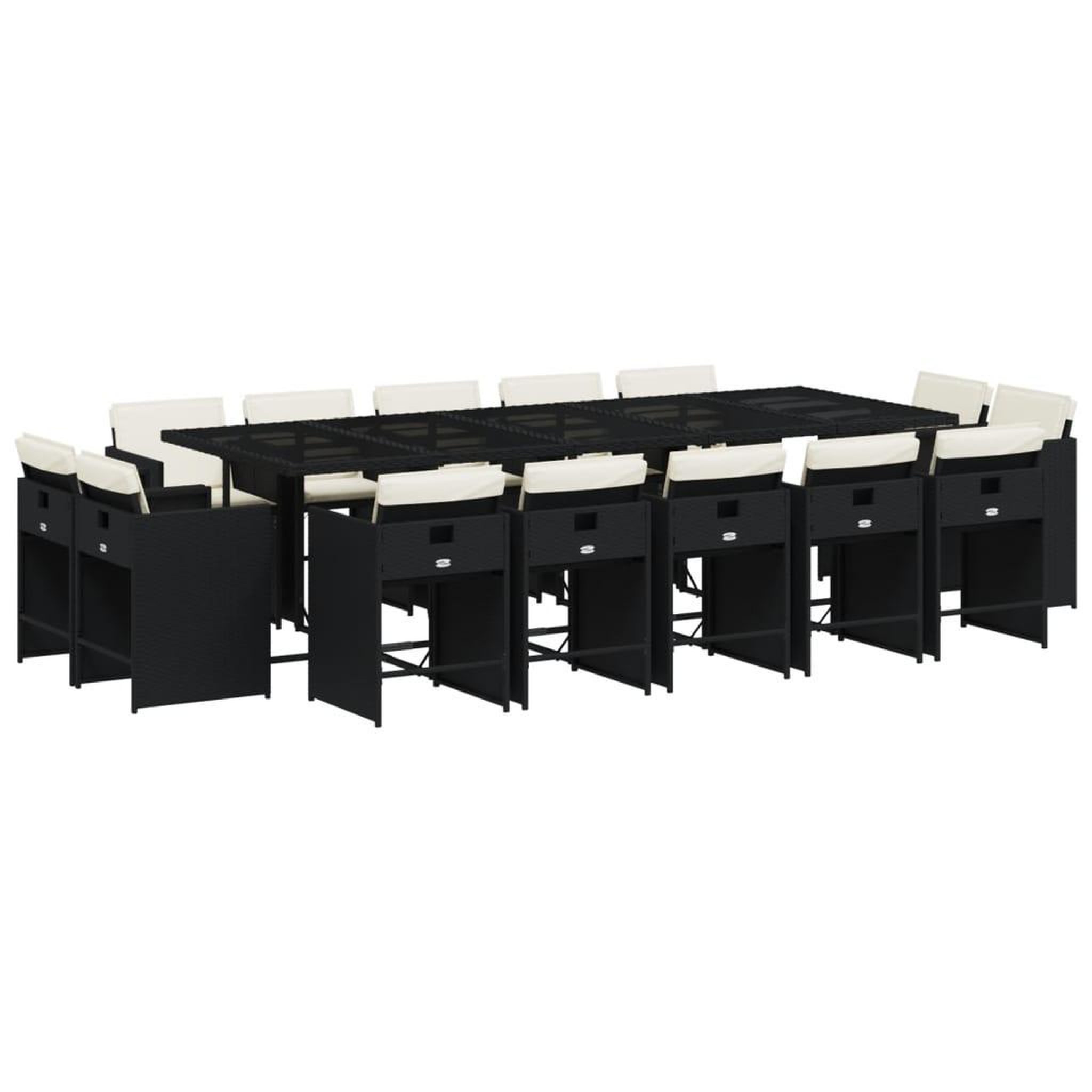 Voir la diapositive 2 : VIDAXL Ensemble a manger de jardin 15 pcs coussins noir resine tressee