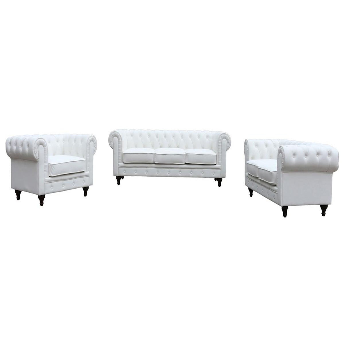 Habitat et Jardin Canapé fixe Chesterfield  Aliza  - 208 x 82 x 70 cm - 3 places - Blanc