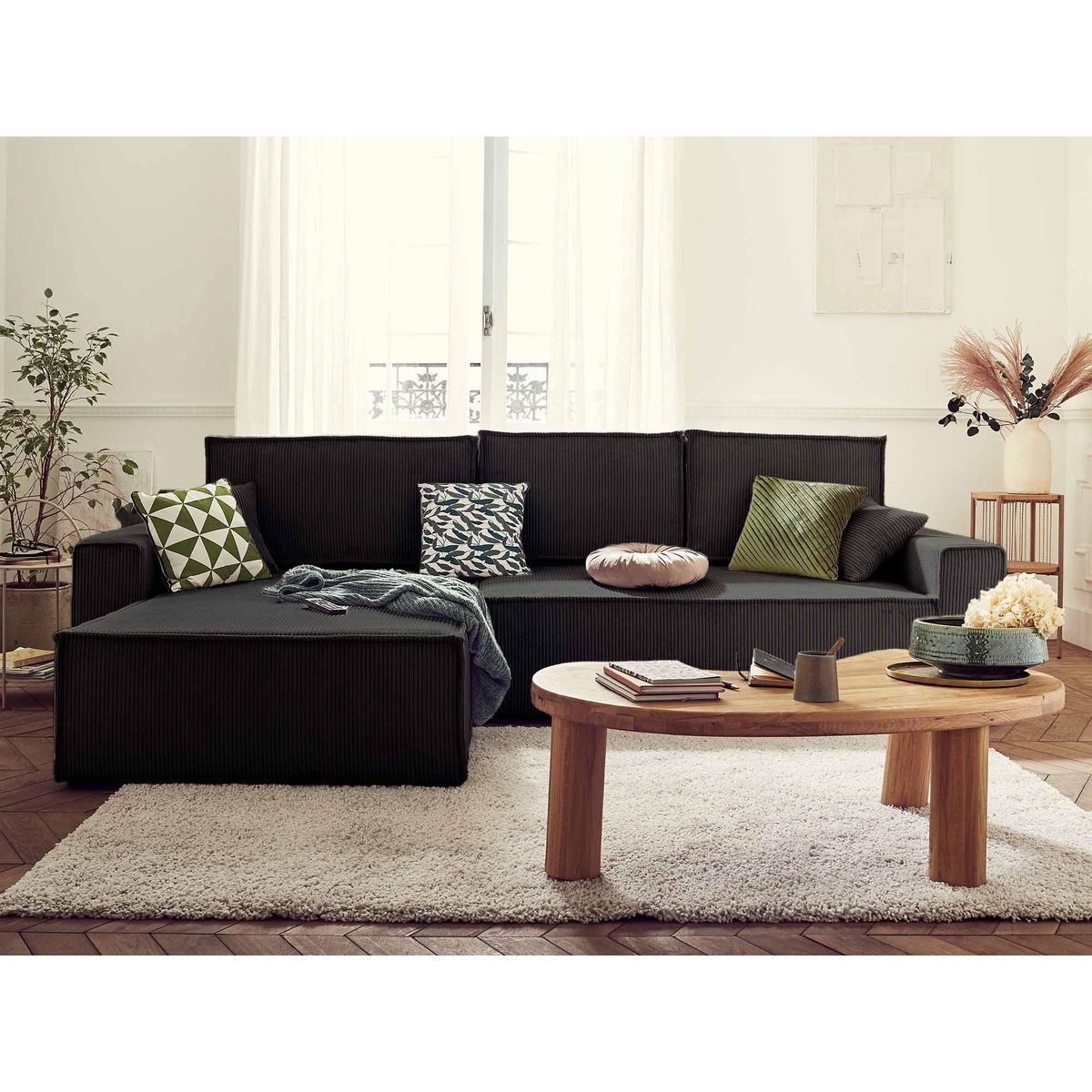BEST MOBILIER Dellia - canapé d'angle réversible convertible - avec coffre - en velours côtelé - 4 places