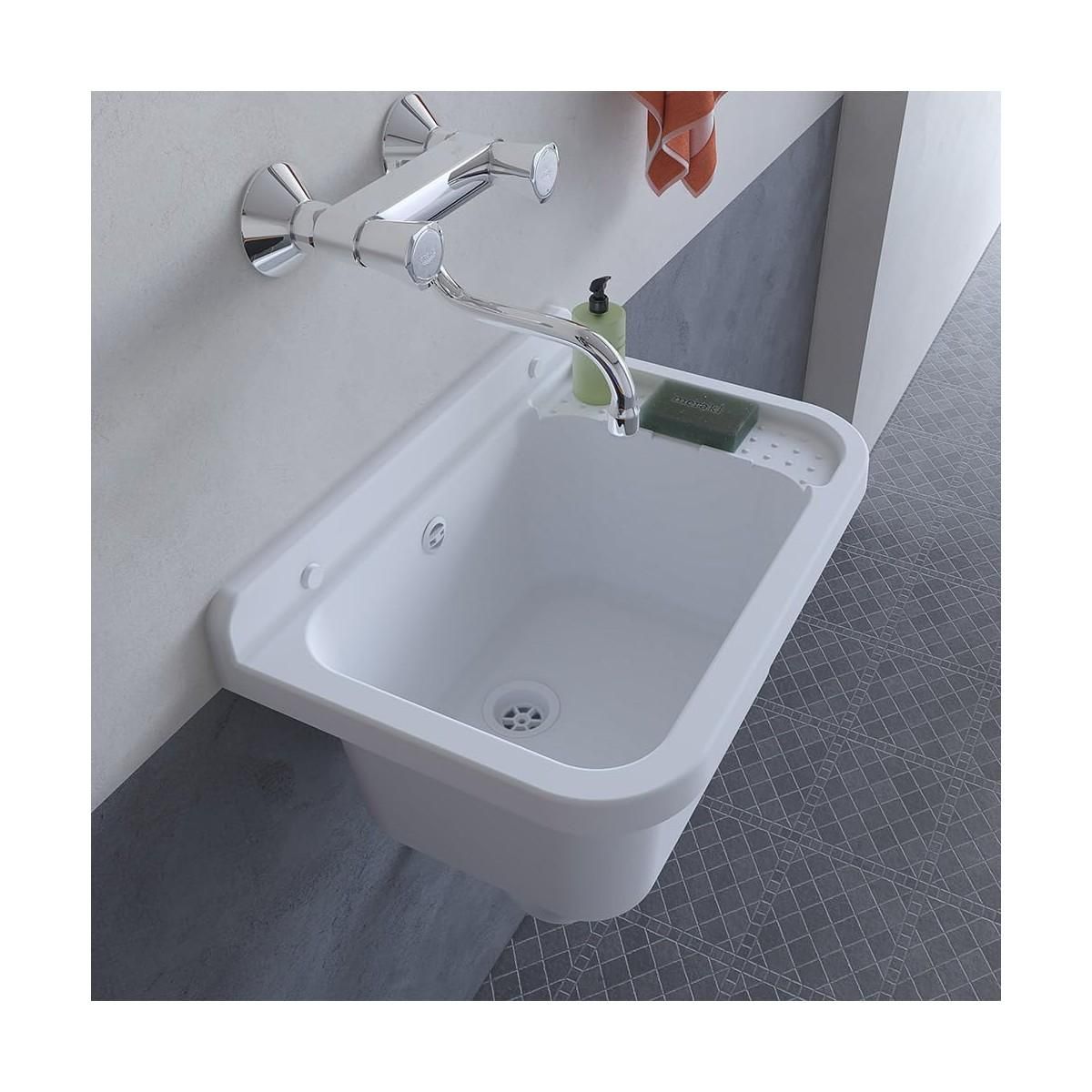 INTEC Lavabo Mural en Résine Blanc 50 x 32 cm Vasque Suspendue Anti-chocs - Evier Lave-Mains Salle de Bain WC Garage Buanderie
