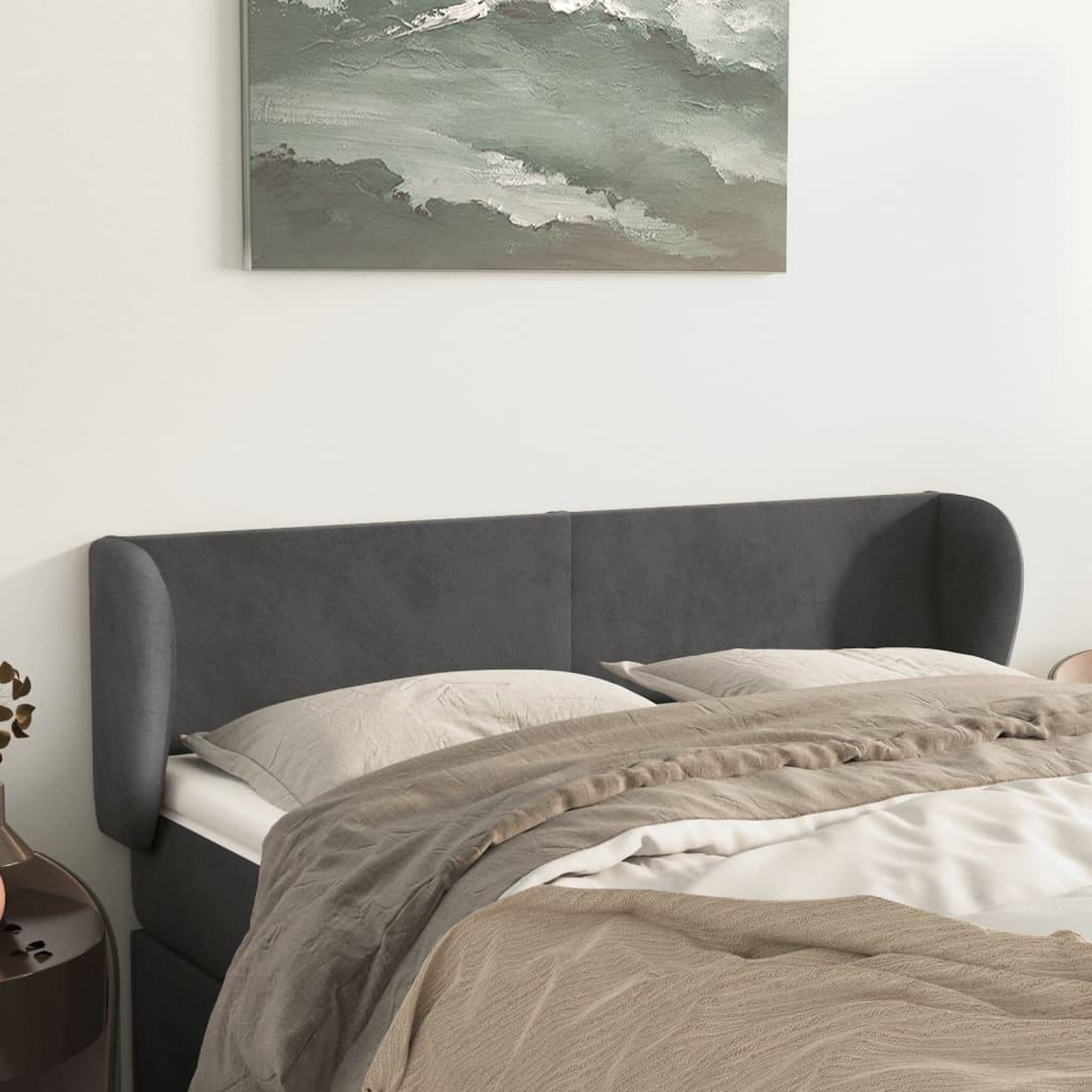 Voir la diapositive 1 : VIDAXL Tete de lit avec oreilles Gris fonce 147x23x78/88 cm Velours