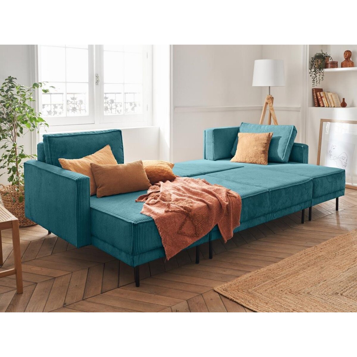 LISA DESIGN Charlie - canapé panoramique en u - 7 places - convertible avec coffre - en velours côtelé