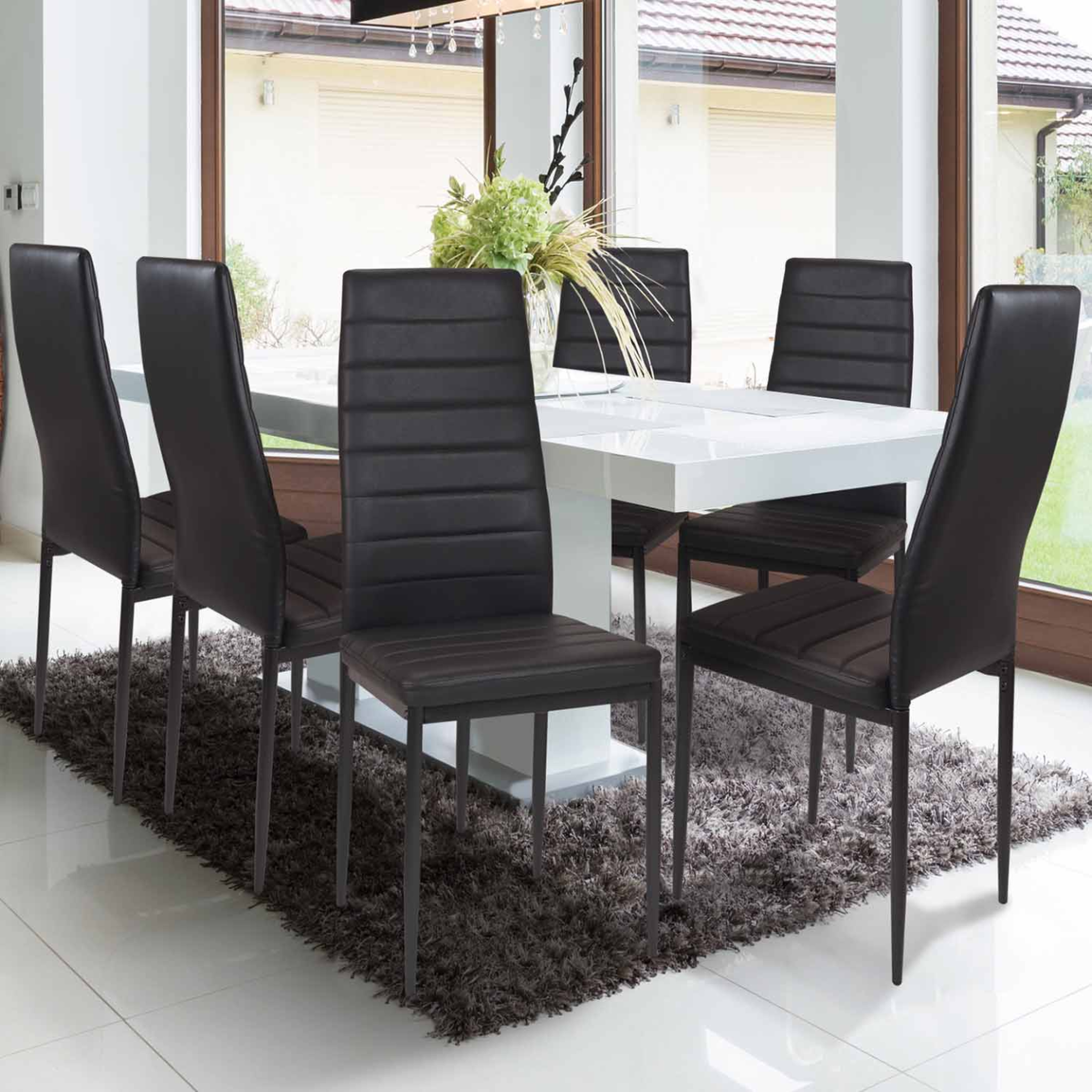 Voir la diapositive 2 : ID MARKET Lot de 6 chaises romane noires pour salle à manger