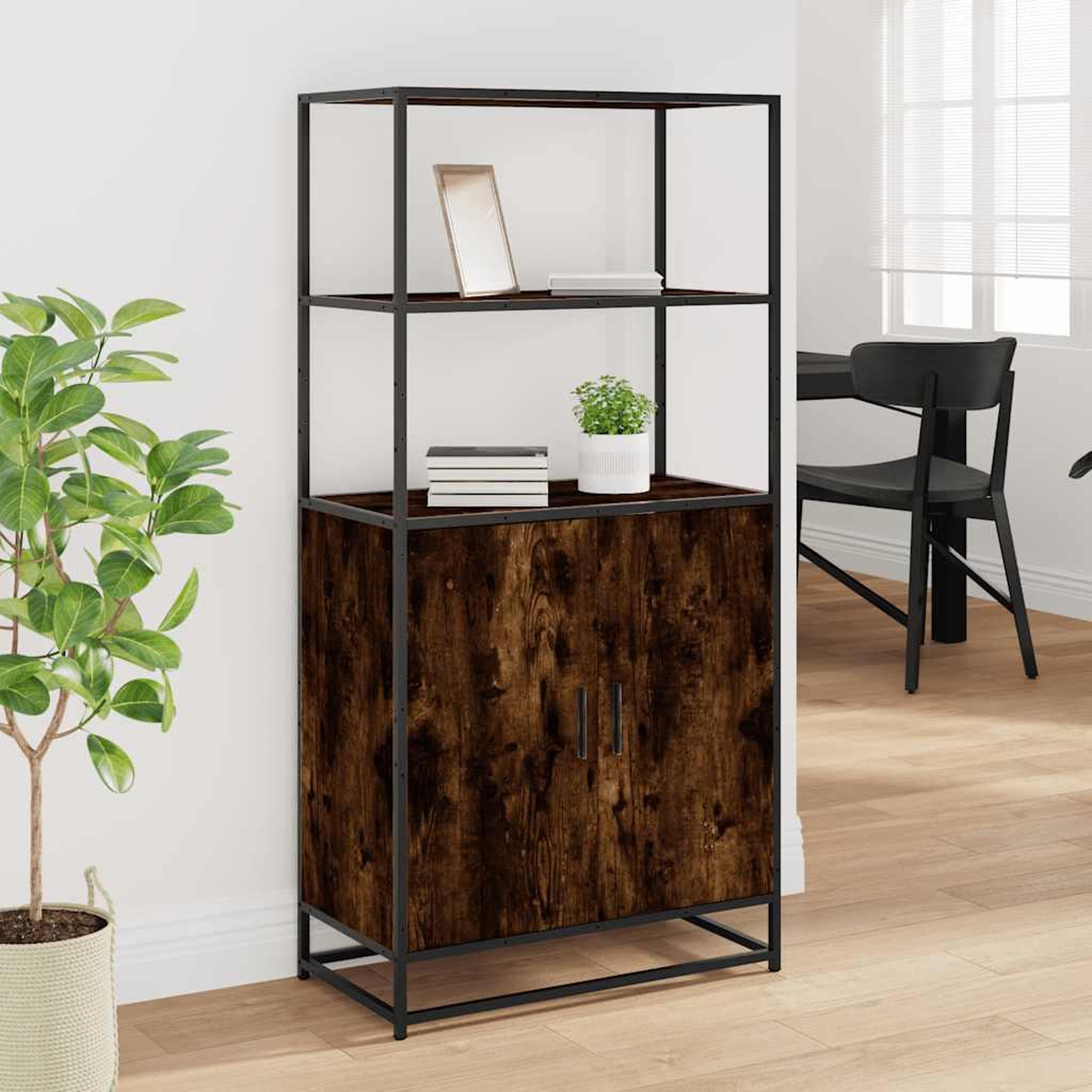 Voir la diapositive 3 : VIDAXL Buffet haut chene fume 68x35x139 cm bois d'ingenierie metal