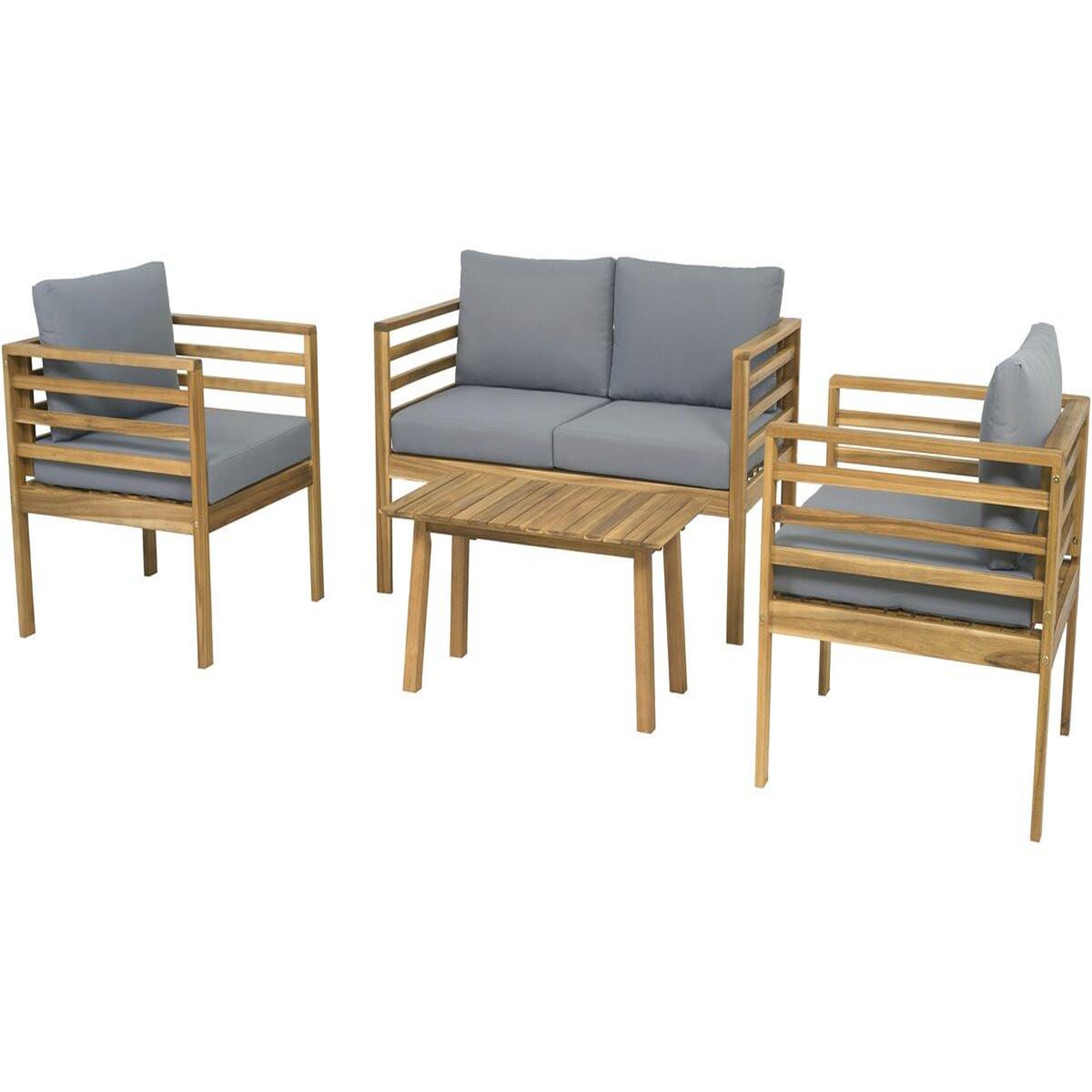 Voir la diapositive 4 : Habitat et Jardin Salon de jardin en bois avec coussins  beckham  - 4 places - gris