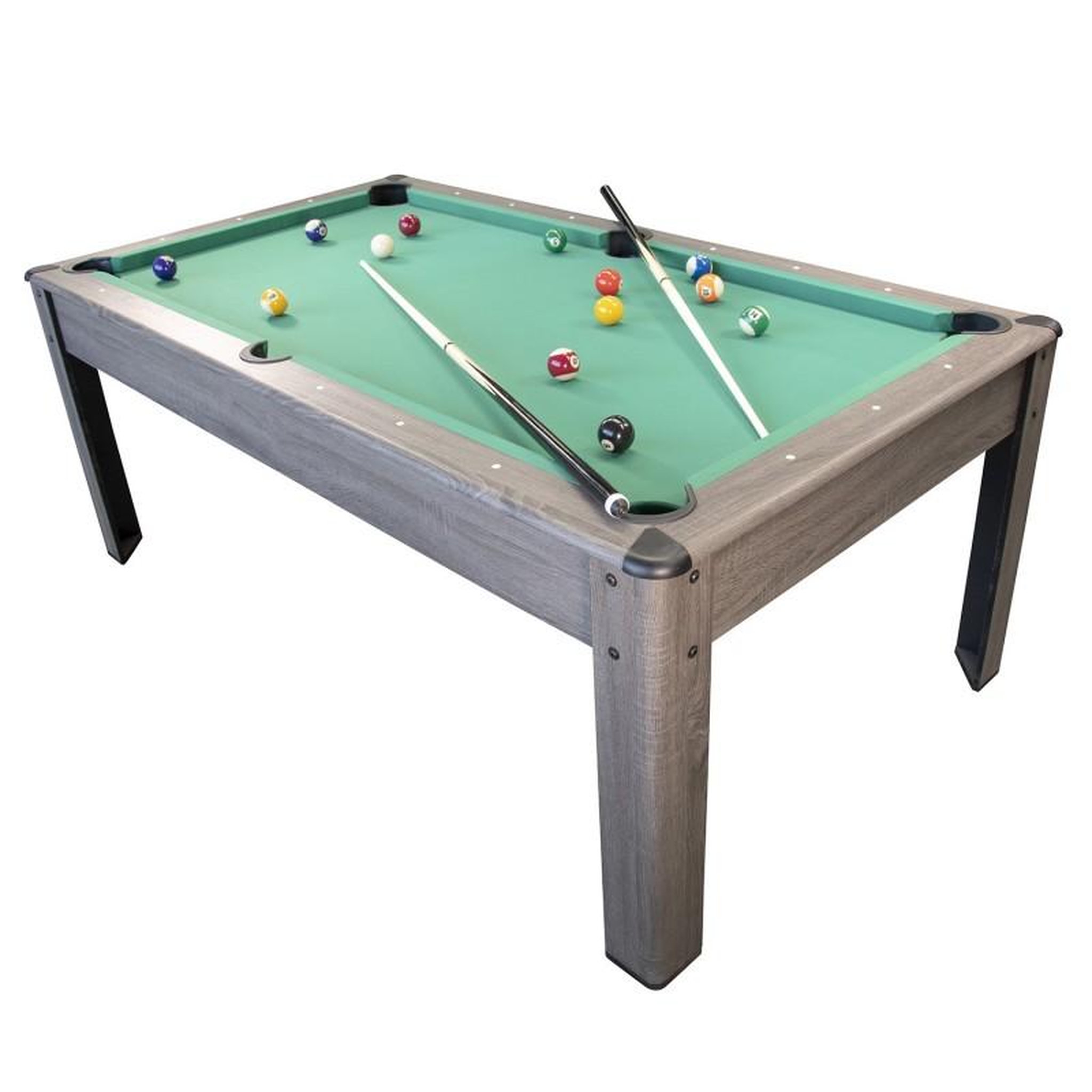 Voir la diapositive 2 : PLAY4FUN Billard Américain AMBIANCE 7Ft - 226,5 x 126,5 x 80 cm avec accessoires et plateau dînatoire - Gris