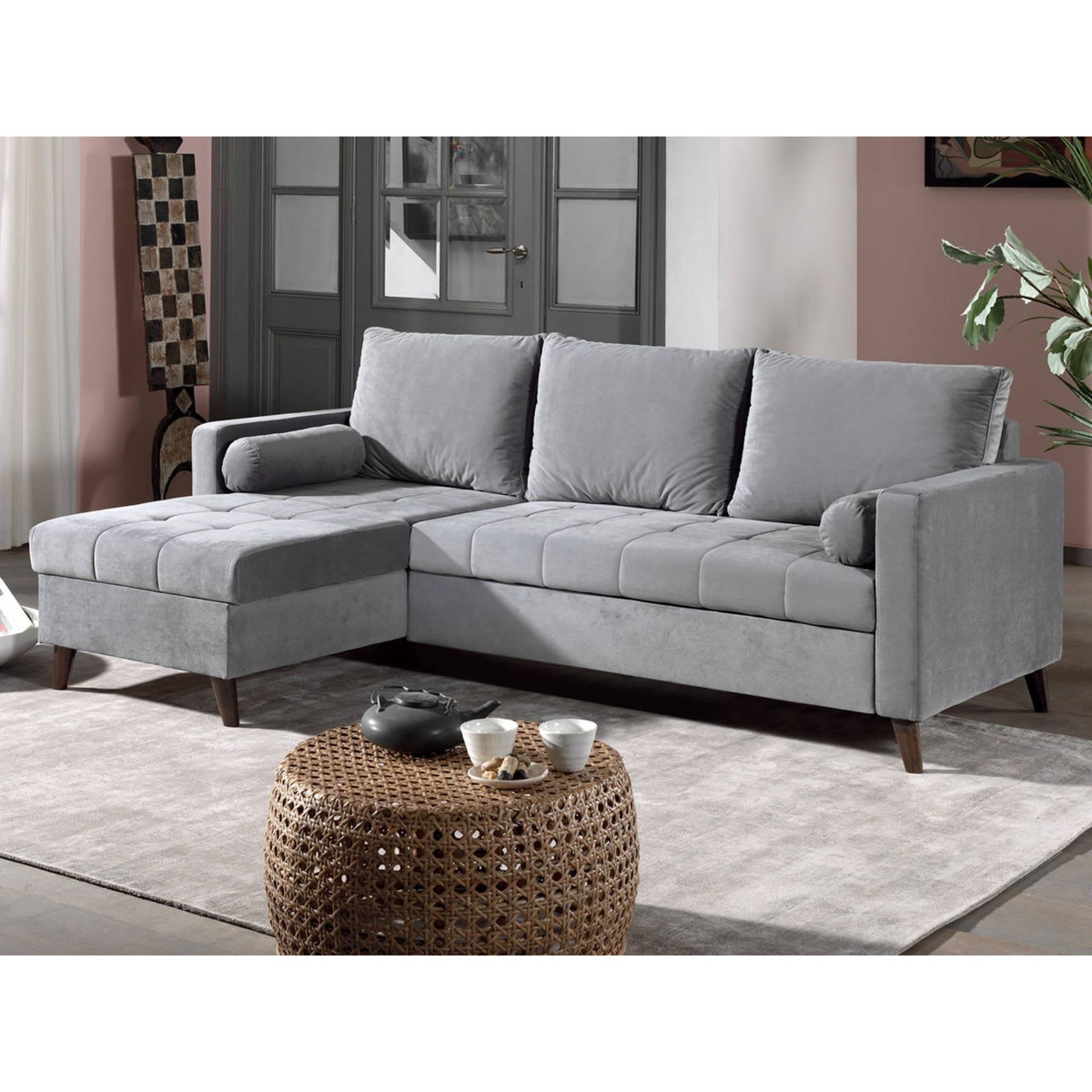 BEST MOBILIER Polar - canapé d'angle réversible convertible - en velours au design scandinave - 4 places