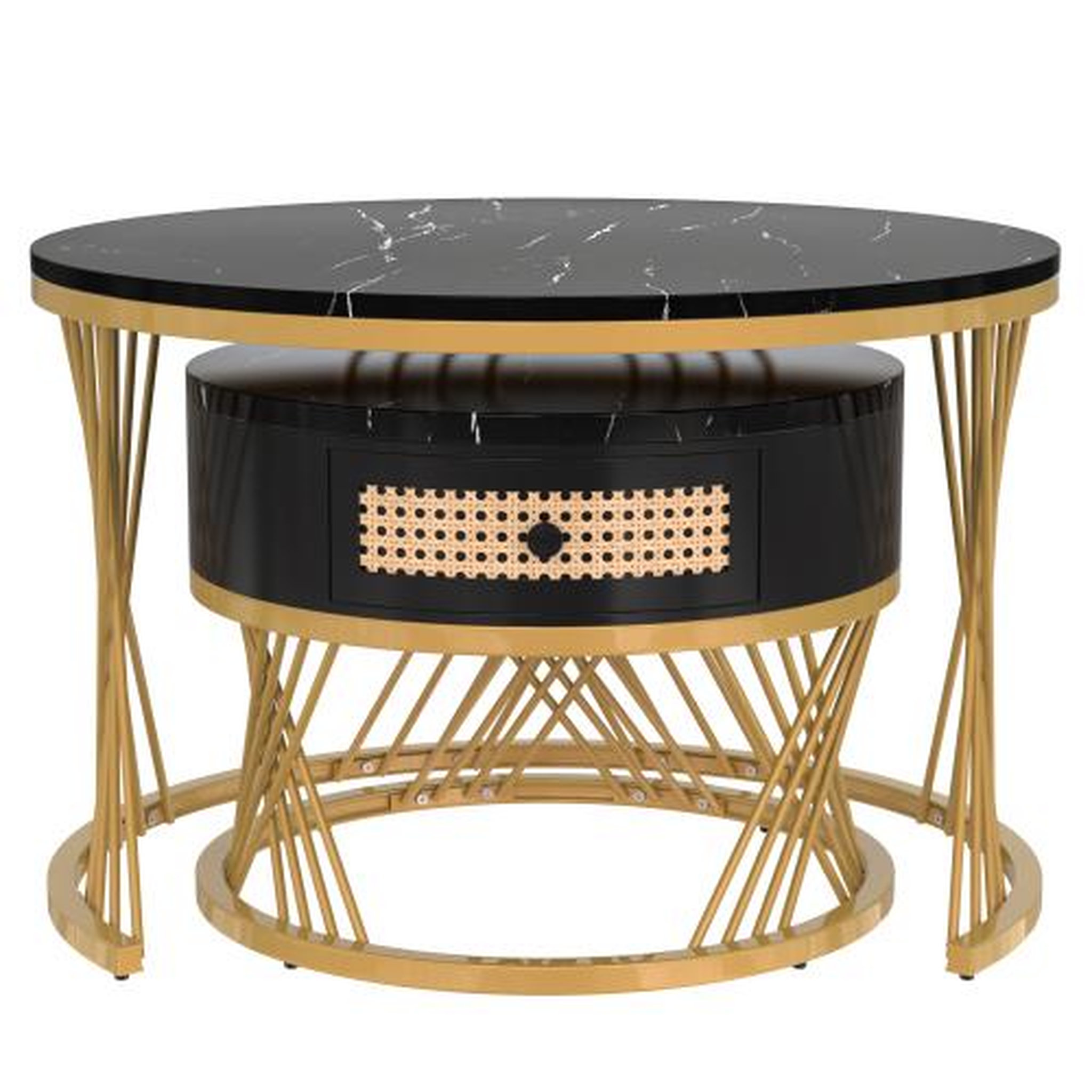 Voir la diapositive 5 : MERAX Lot De 2 Table Basse Gigognes Ronde Noir