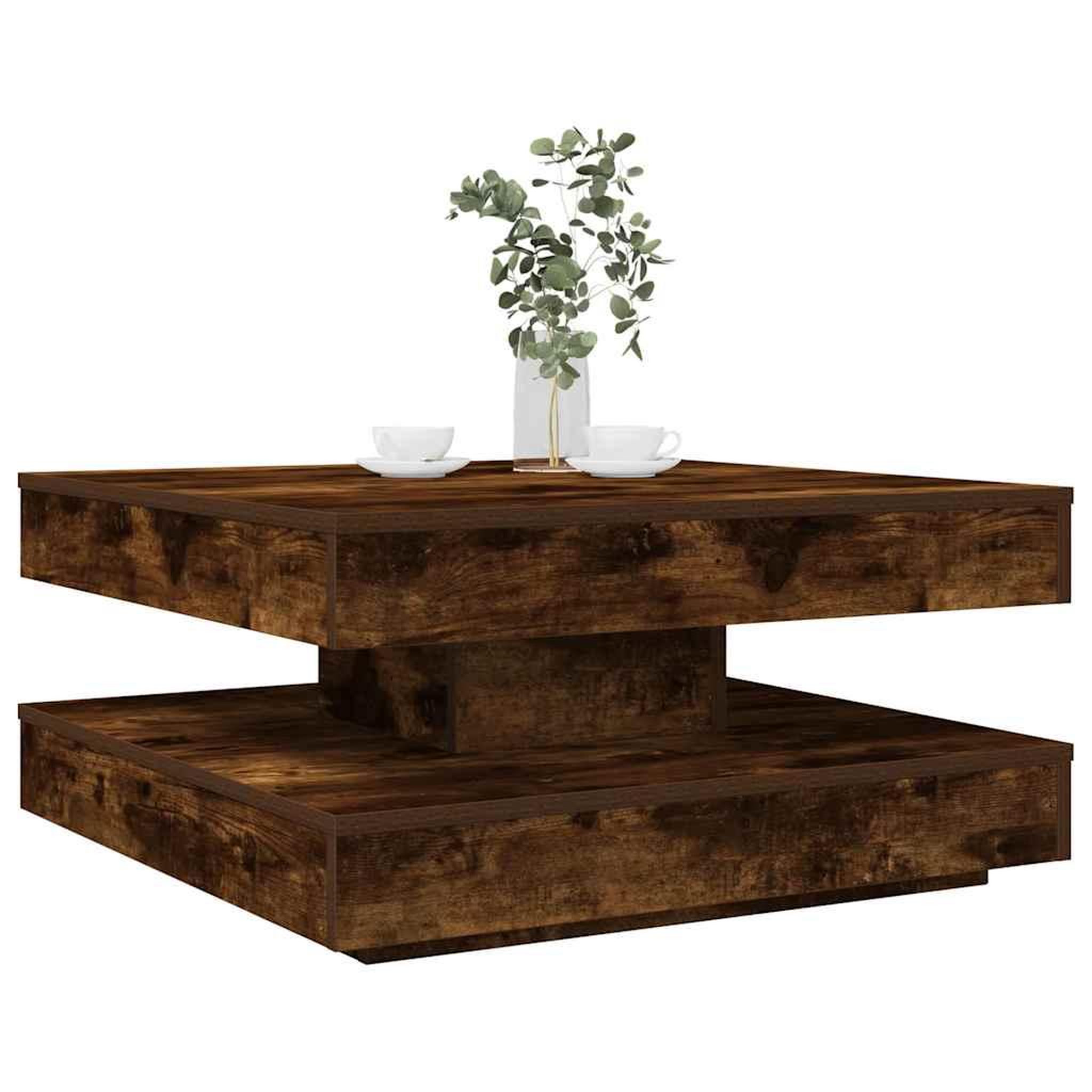 VIDAXL Table basse rotative a 360 degres chene fume 70x70x34,5 cm