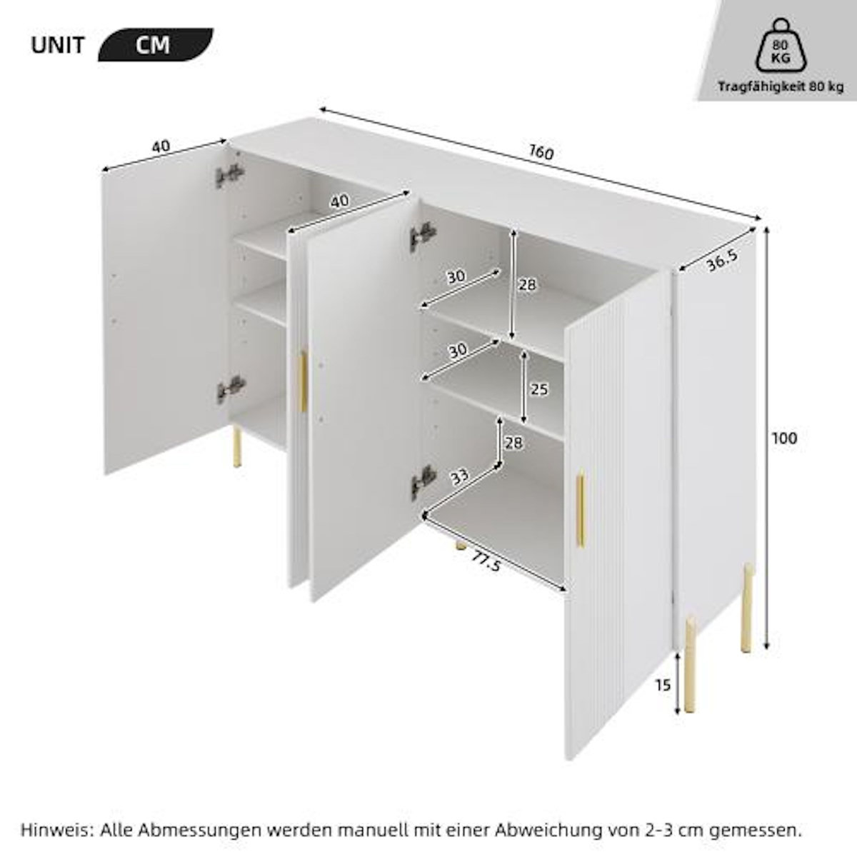 MERAX Buffet 4 porte(s) 0 tiroir(s) - 160 cm blanc panneau de particules