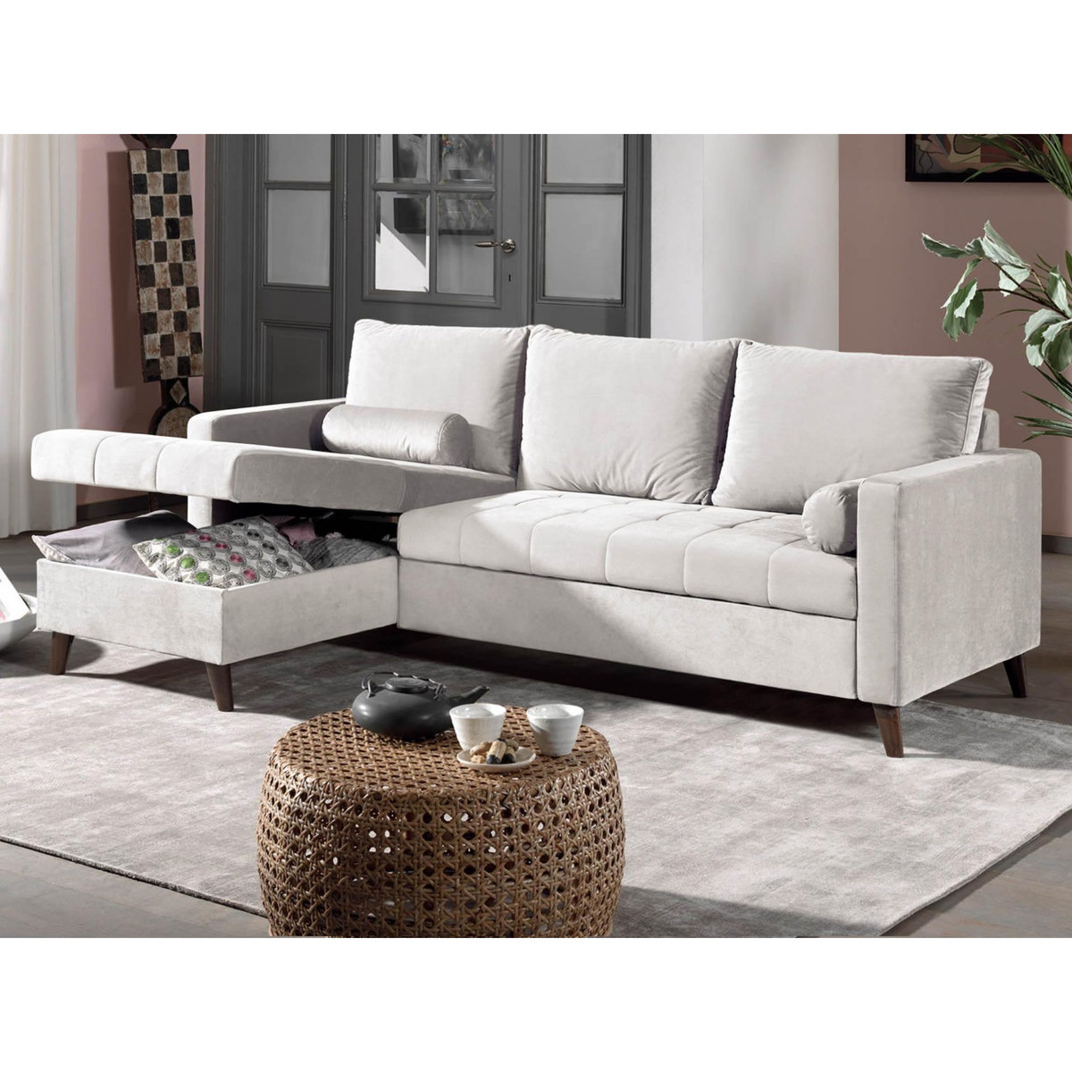 BEST MOBILIER Polar - canapé d'angle réversible convertible - en velours au design scandinave - 4 places