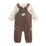 Petit Béguin Ensemble salopette bébé en sherpa et t-shirt Câlins. Coloris disponibles : Marron