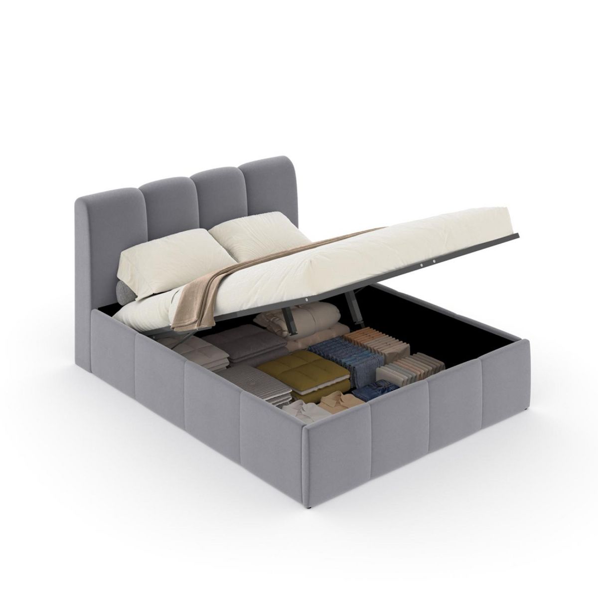 CONCEPT USINE Lit nuage coffre 140x190cm velours gris BALTIMORE